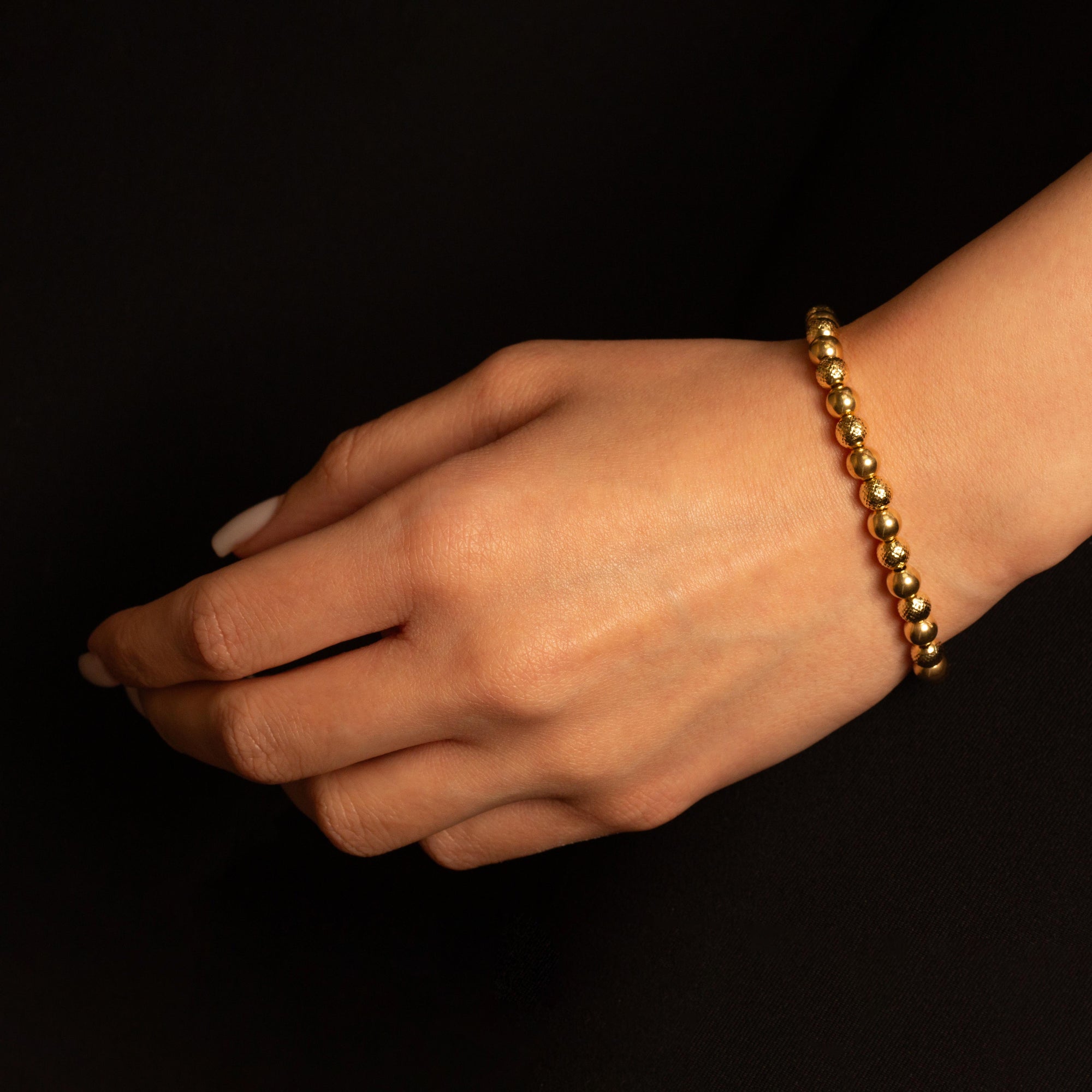 14K Yellow Gold Beaded Ball Diamond Cut Polished Bracelet, view 2