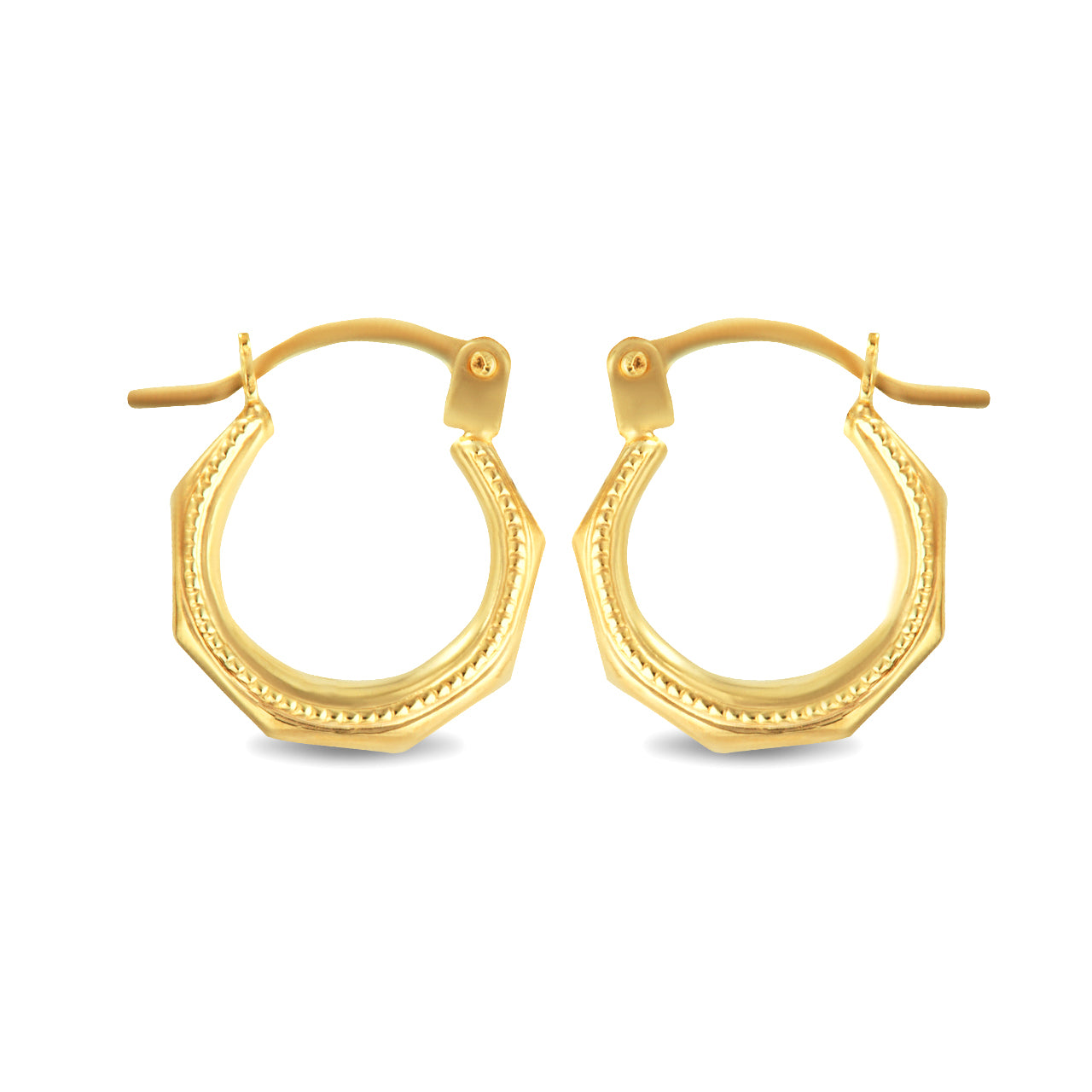 14K Yellow Gold Beaded Octagon Hoop Earrings (0.50")
