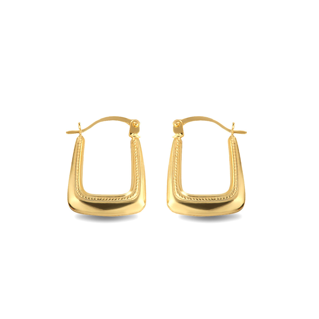 14K Yellow Gold Beaded Square Reversible Hoop Earrings (0.60")