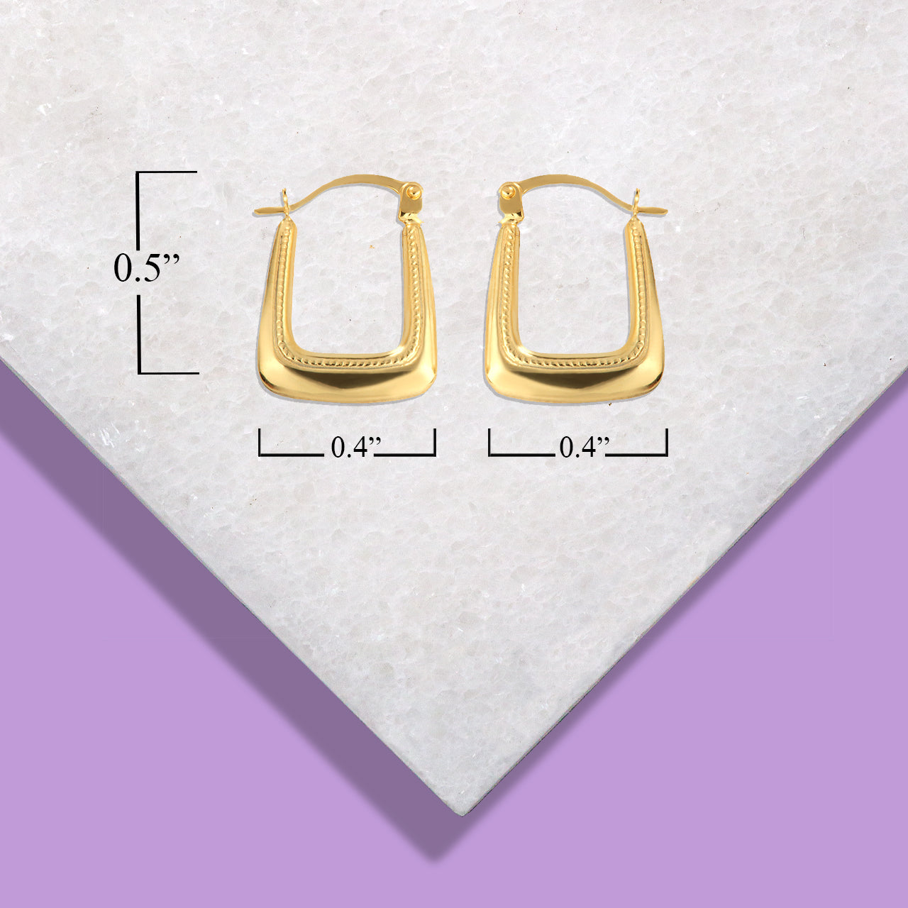 14K Yellow Gold Beaded Square Reversible Hoop Earrings (0.60"), view 3