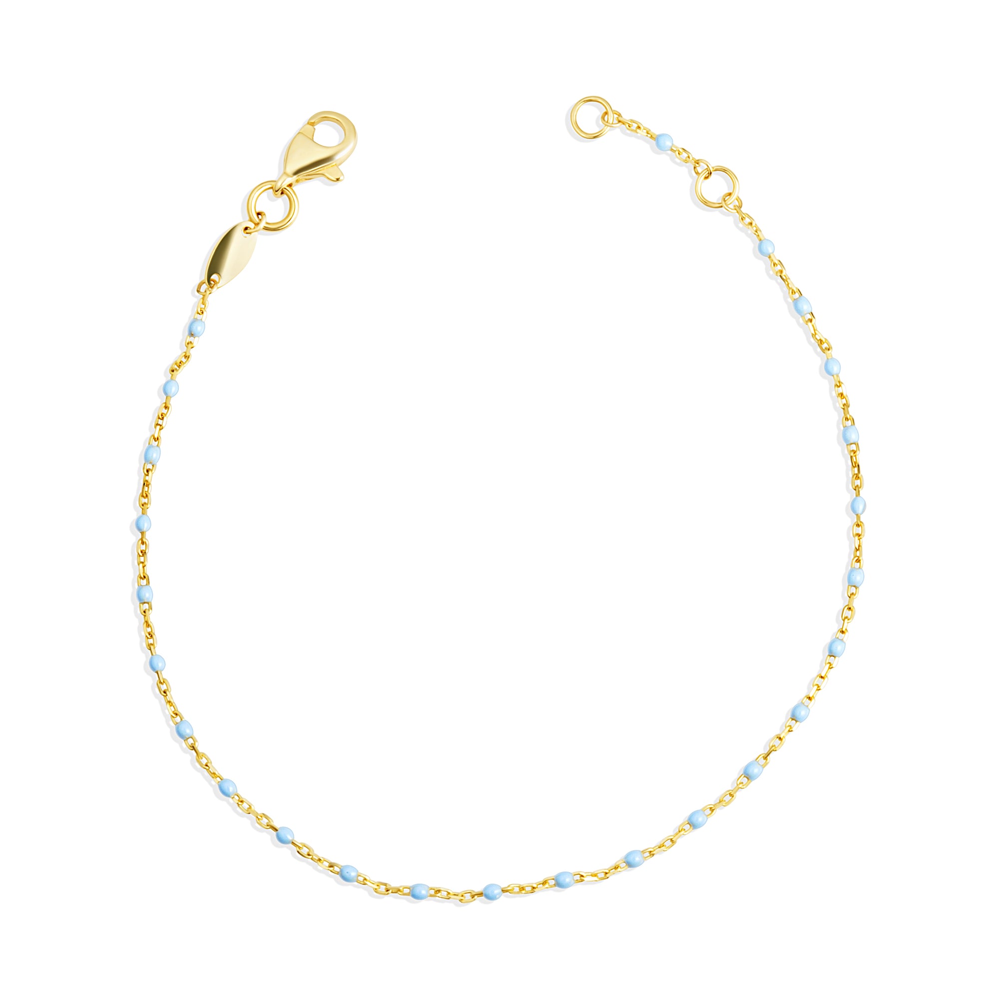 14K Yellow Gold Blue Enamel Beaded Bracelet 7"