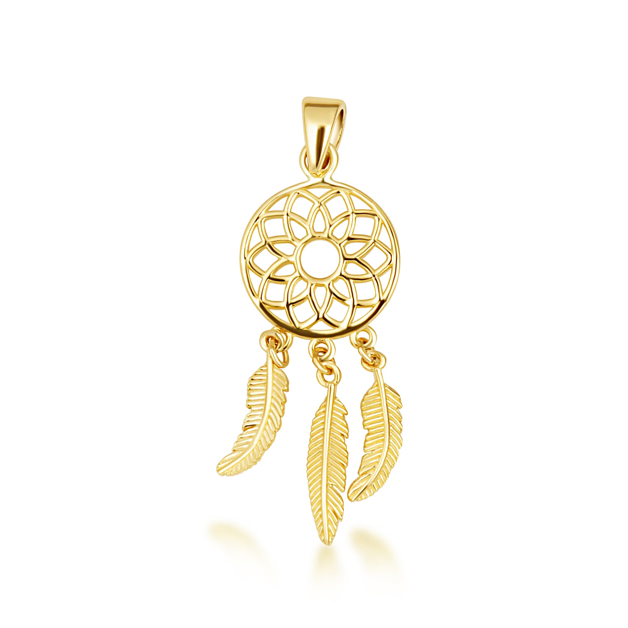 14K Yellow Gold Bohemian Flower Leaf Pendant Necklace
