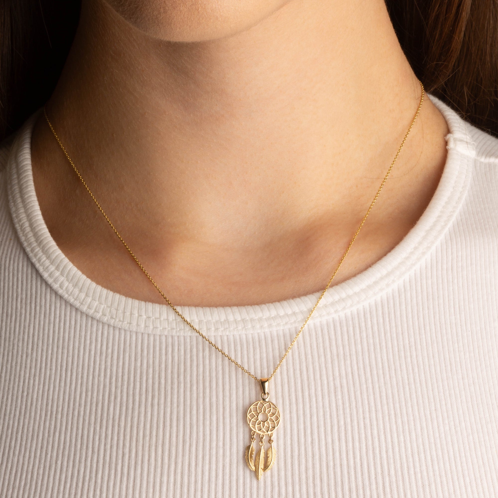14K Yellow Gold Bohemian Flower Leaf Pendant Necklace, view 2