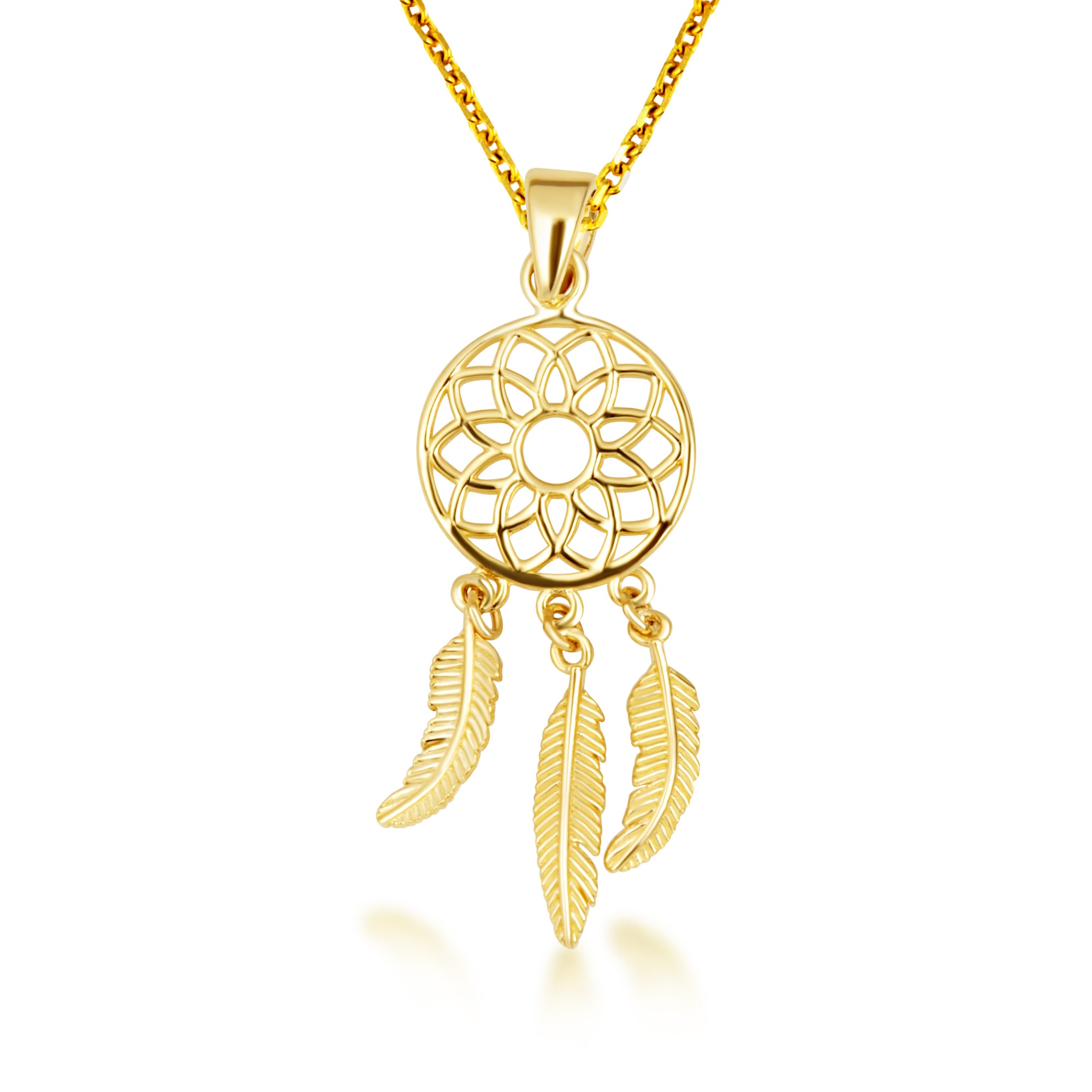 14K Yellow Gold Bohemian Flower Leaf Pendant Necklace, view 4