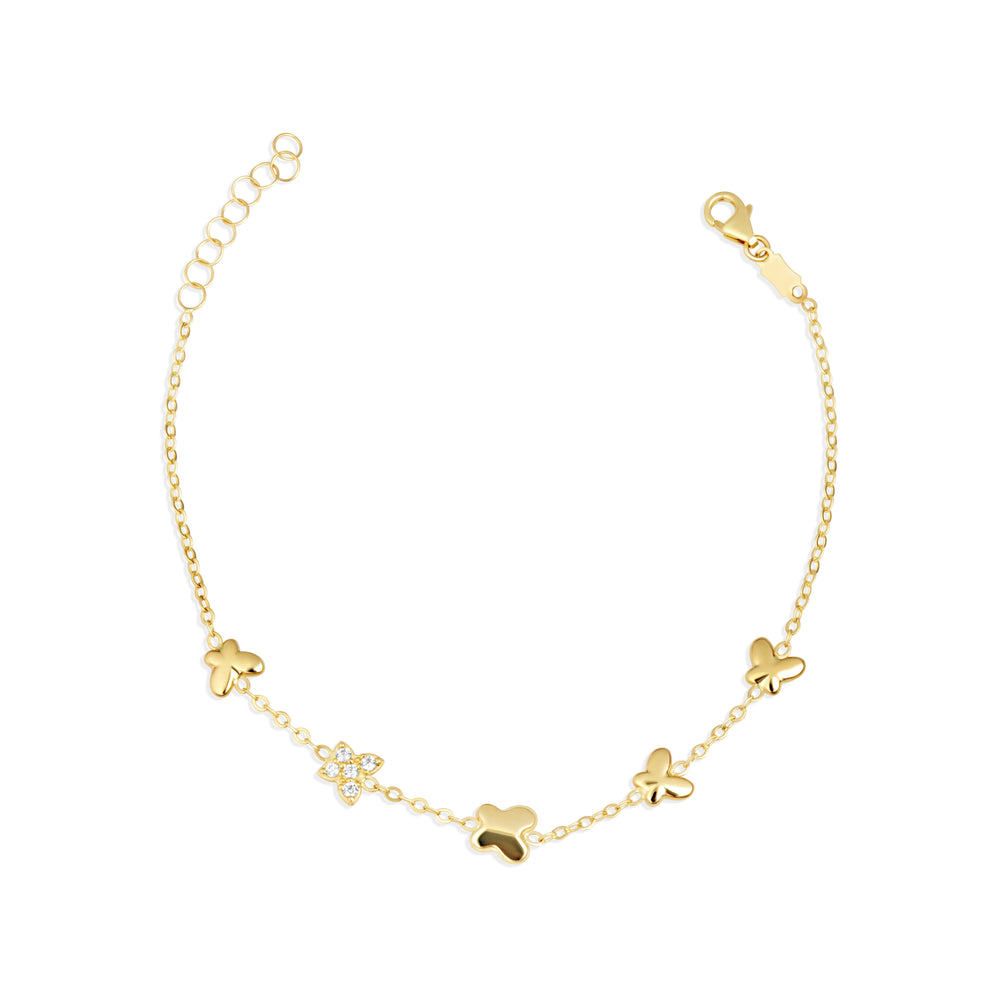 14K Yellow Gold Butterfly Nature Charm Bracelet