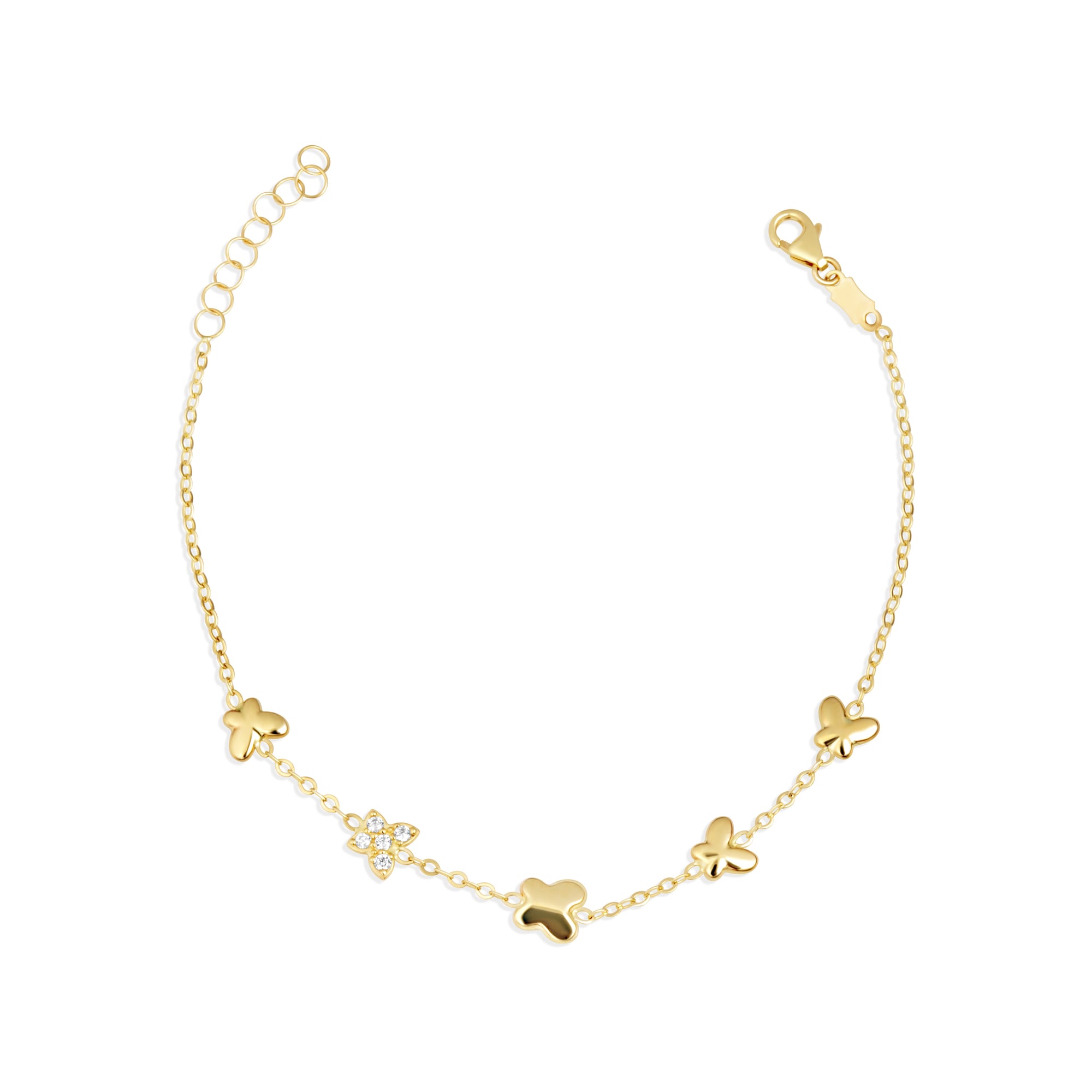 14K Yellow Gold Butterfly Nature Charm Bracelet