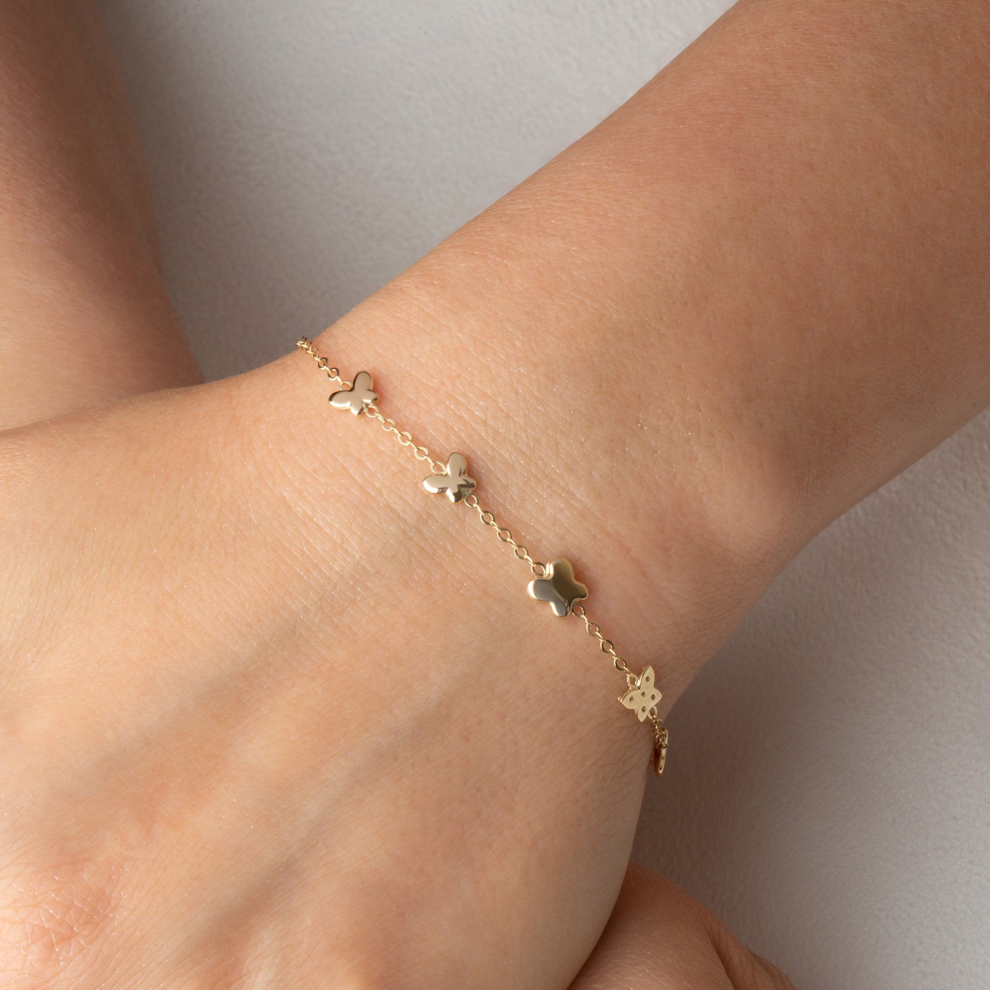 14K Yellow Gold Butterfly Nature Charm Bracelet, view 2