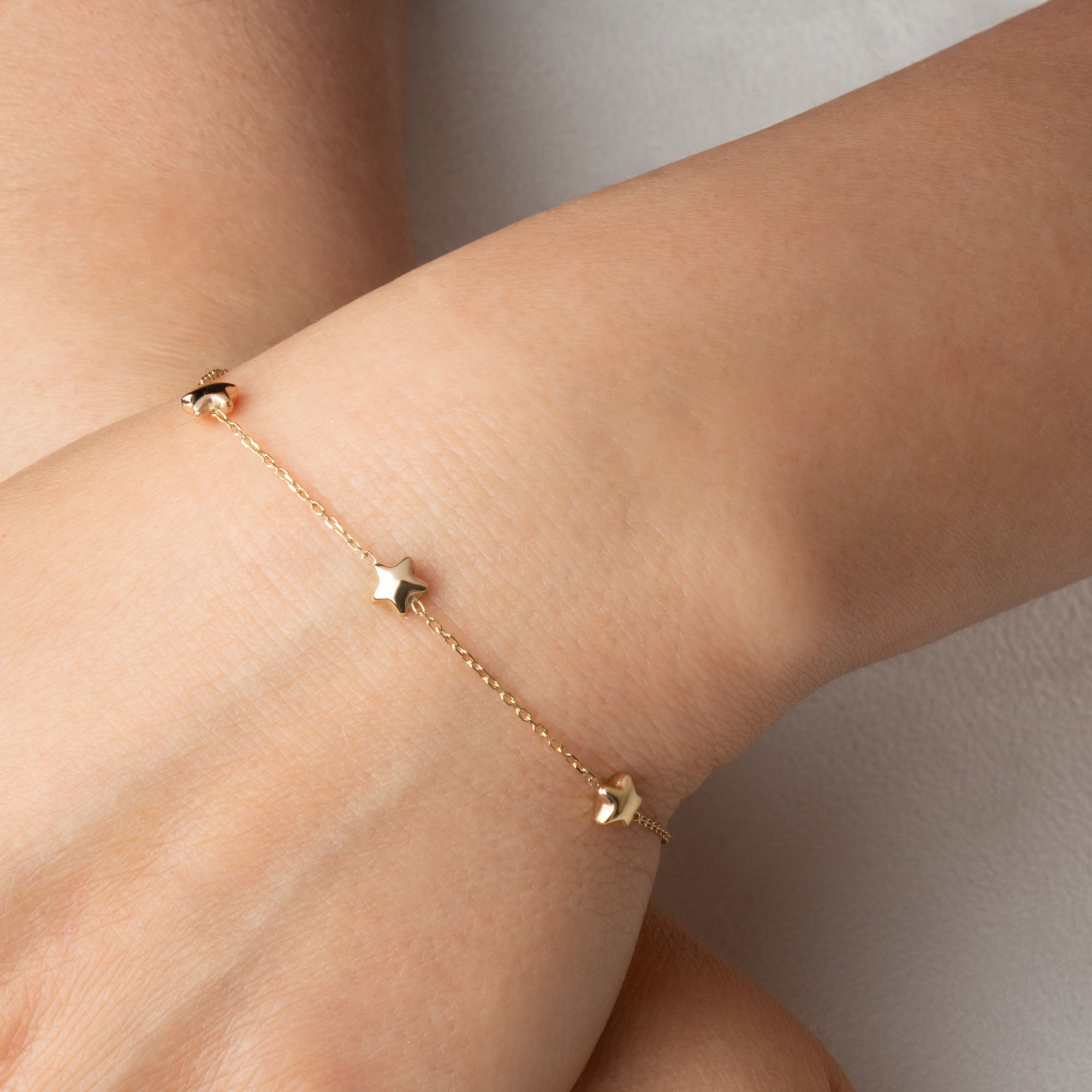 14K Yellow Gold Celestial Star Charm Bracelet, view 2