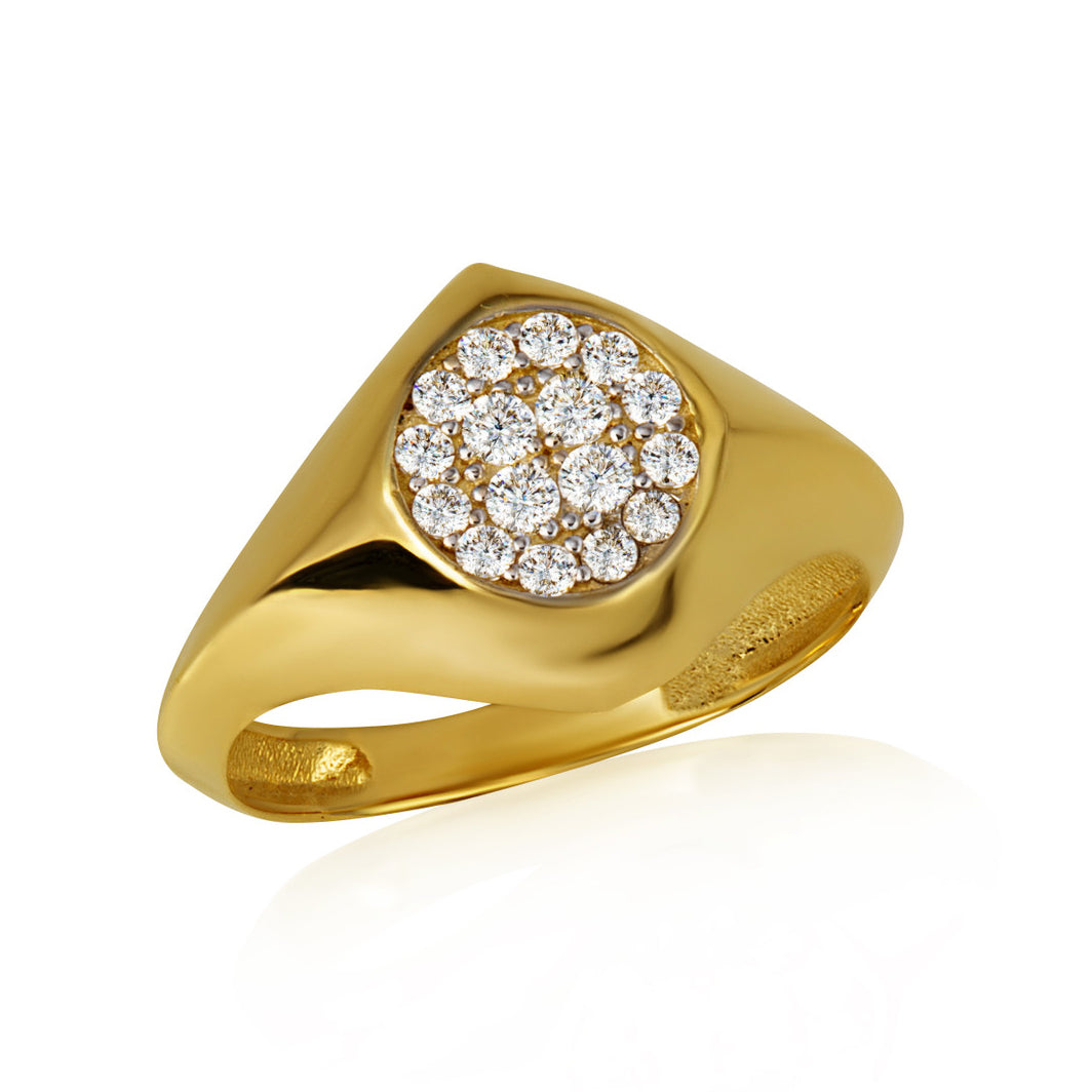 14K Yellow Gold Circle CZ Pointed Statement Ring