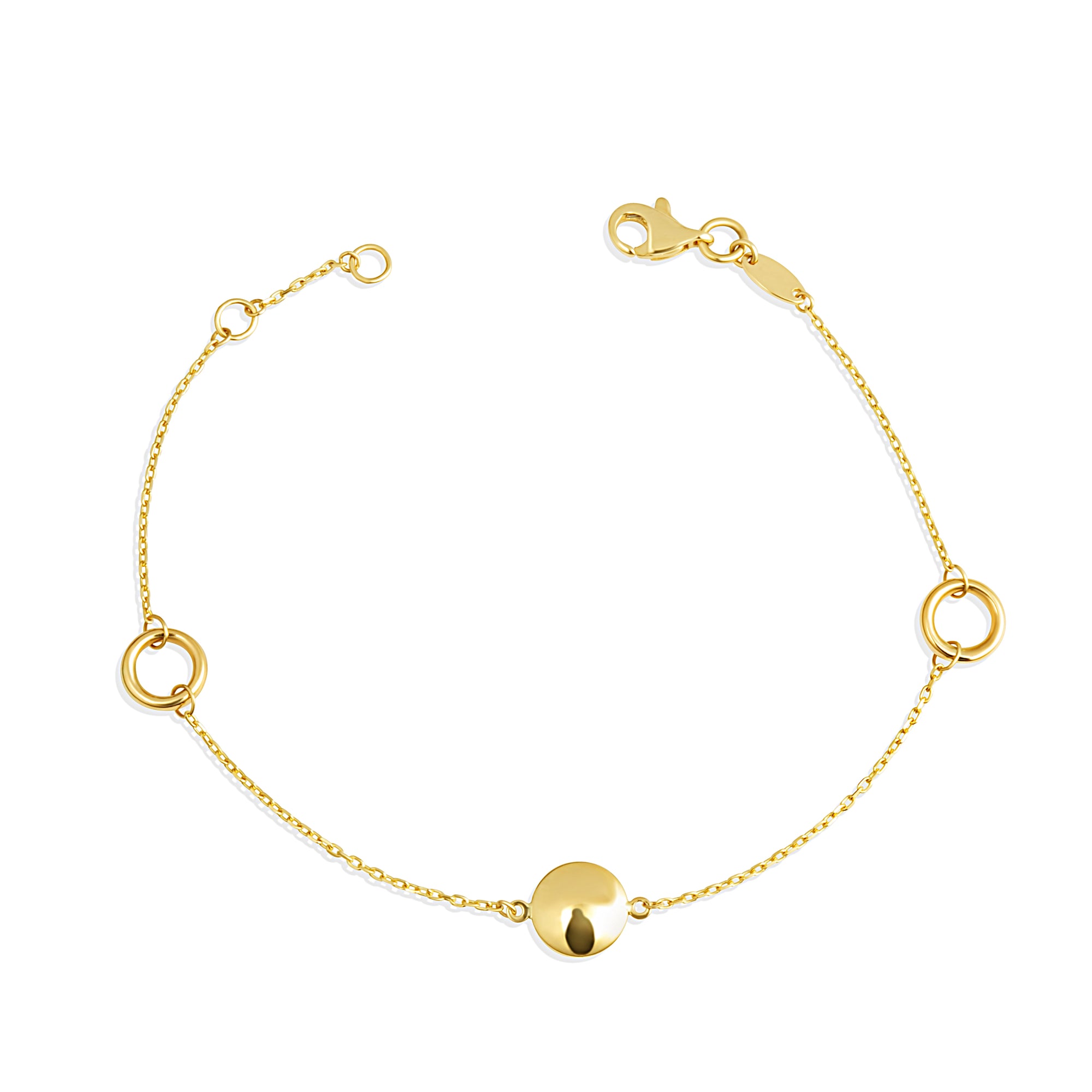 14K Yellow Gold Circle Link Bracelet 7"