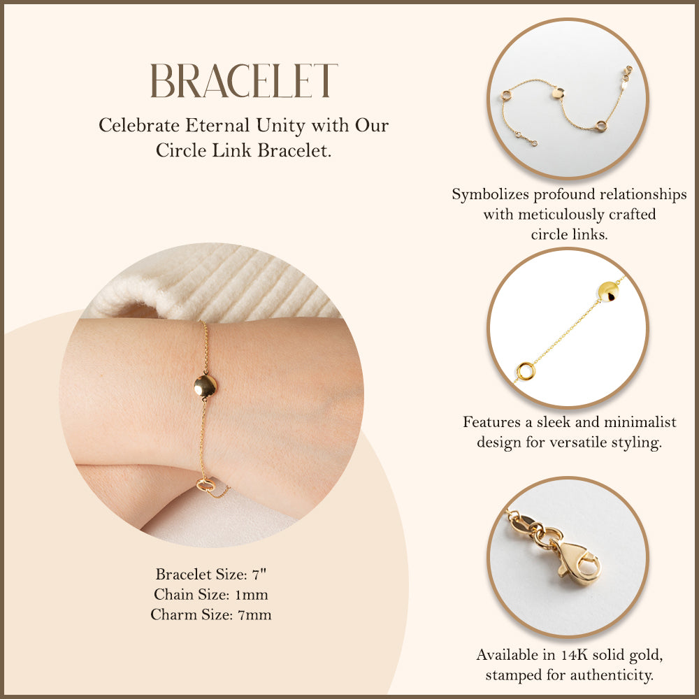 14K Yellow Gold Circle Link Bracelet 7", view 3