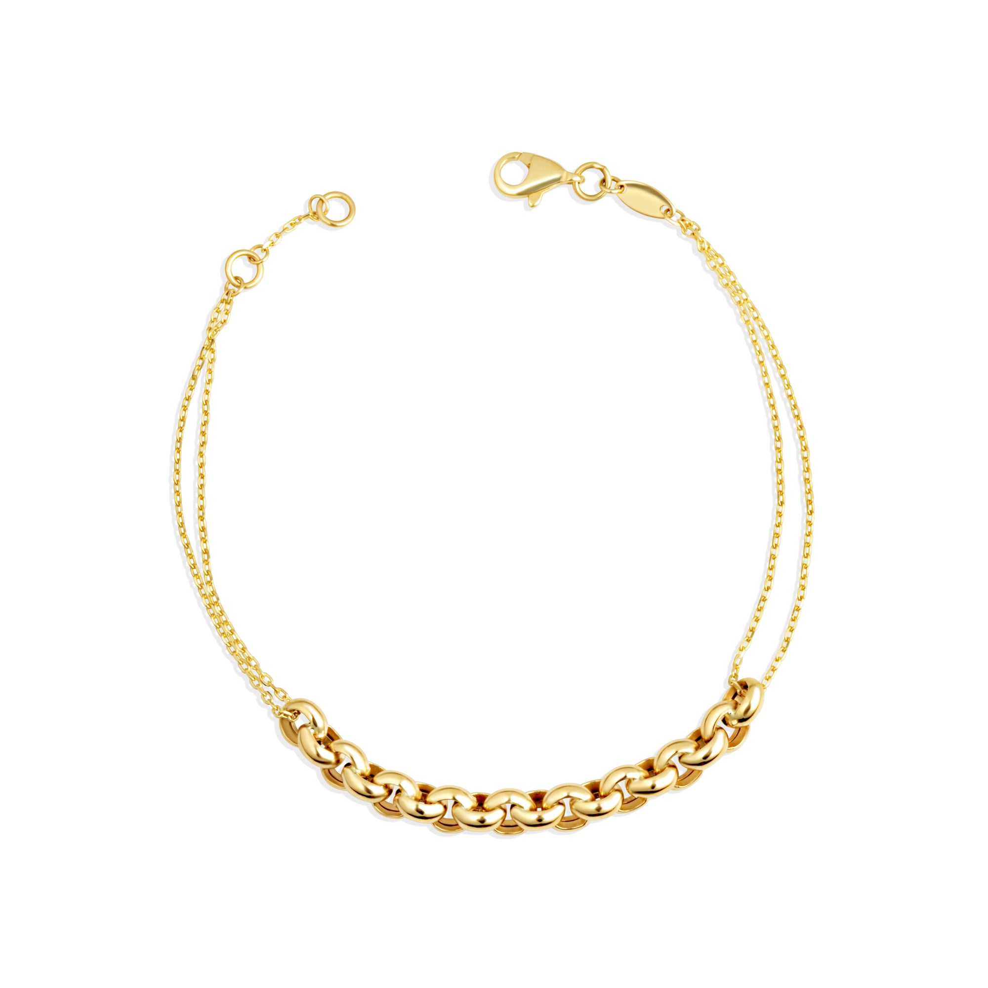 14K Yellow Gold Circle Link Love Knot Eternity Bracelet 7"