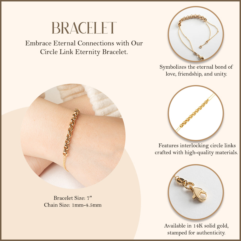 14K Yellow Gold Circle Link Love Knot Eternity Bracelet 7", view 3