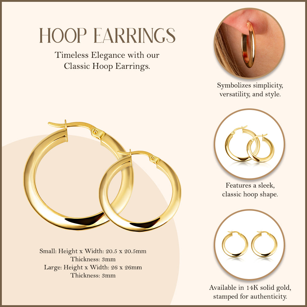 14K Yellow Gold Classic Hoop Earrings, view 4