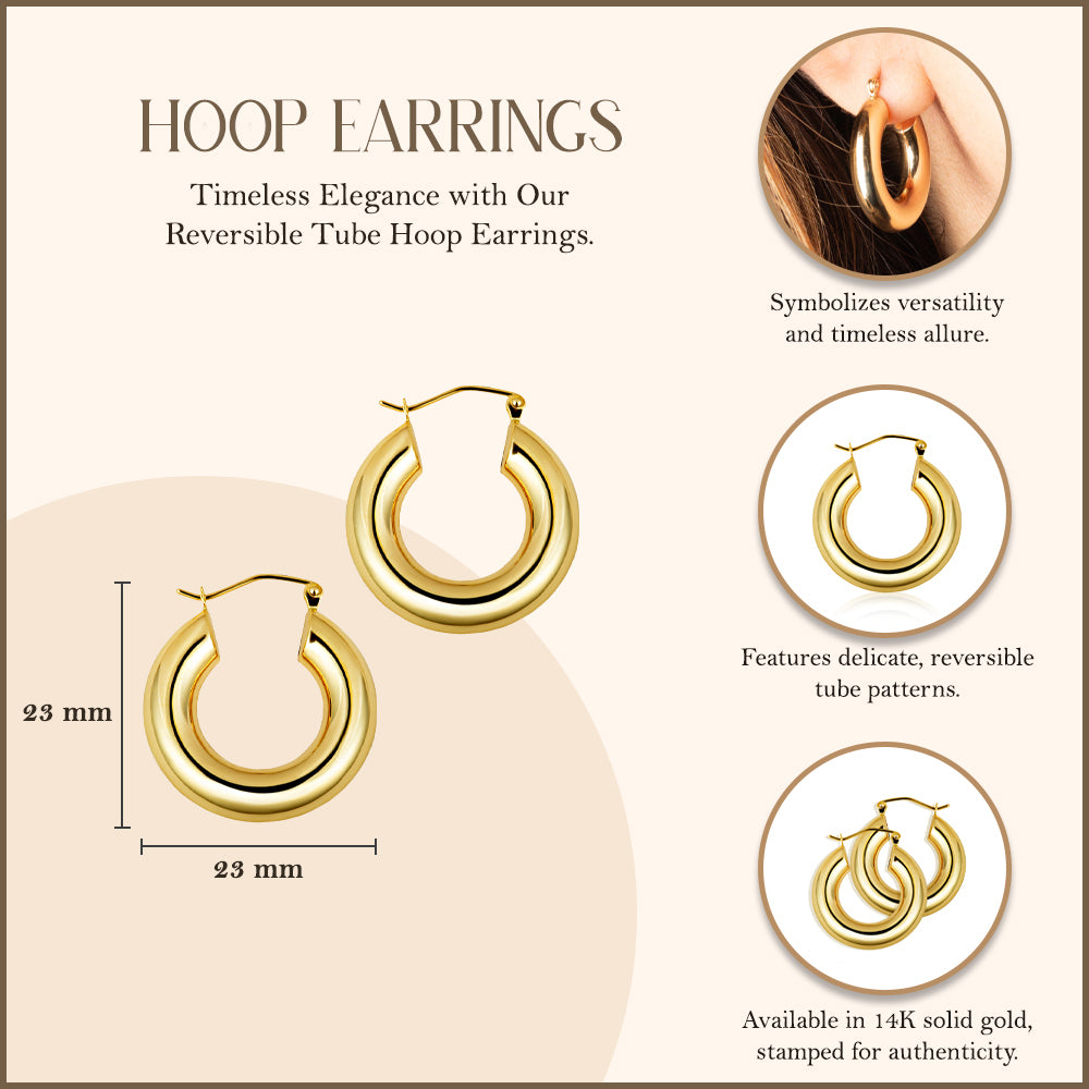 14K Yellow Gold Classic Tube Hoop Earrings, view 3