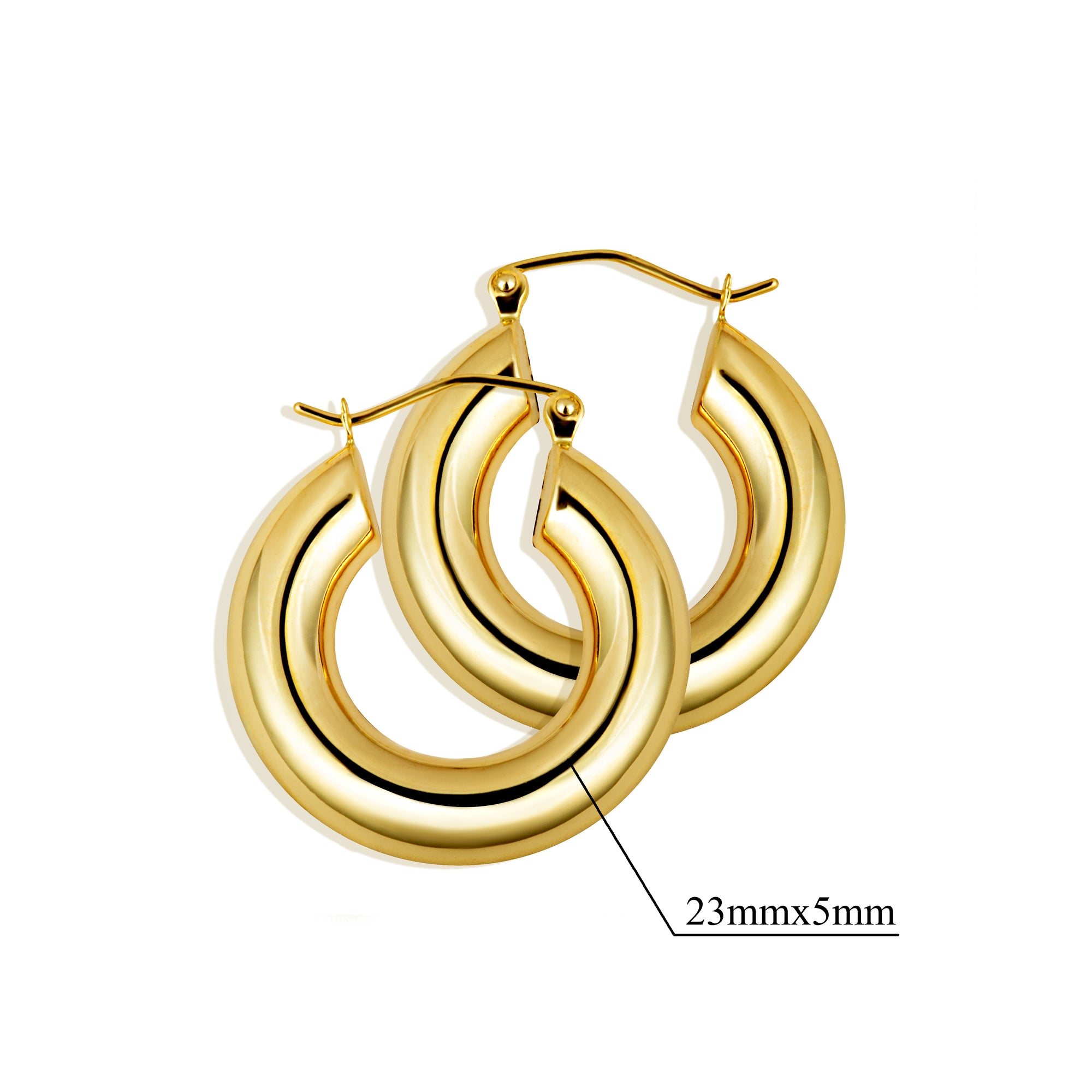 14K Yellow Gold Classic Tube Hoop Earrings, view 4