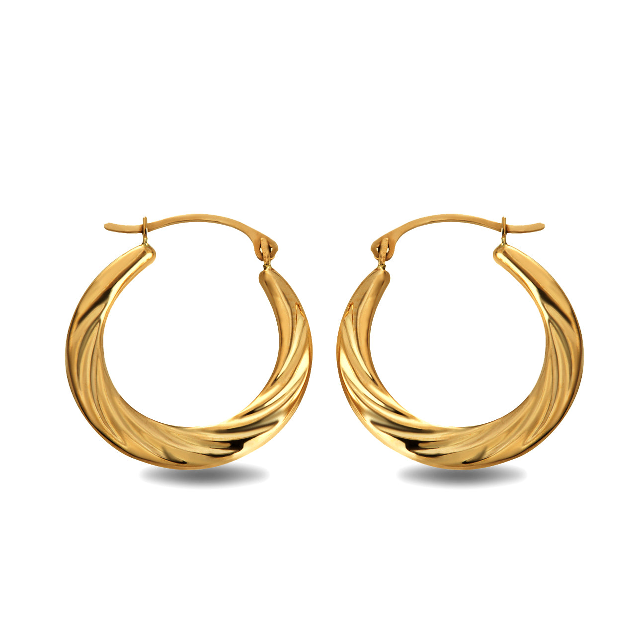 14K Yellow Gold Croissant Twisted Reversible Hoop Earrings (0.80")