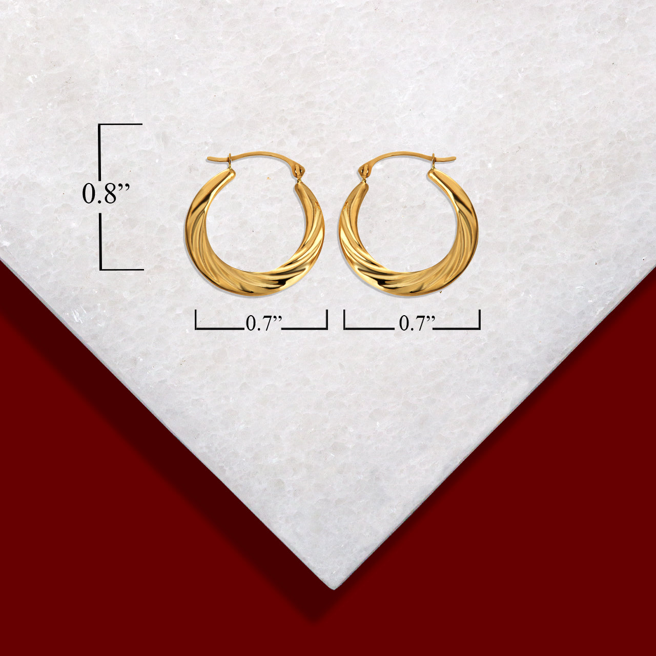 14K Yellow Gold Croissant Twisted Reversible Hoop Earrings (0.80"), view 3