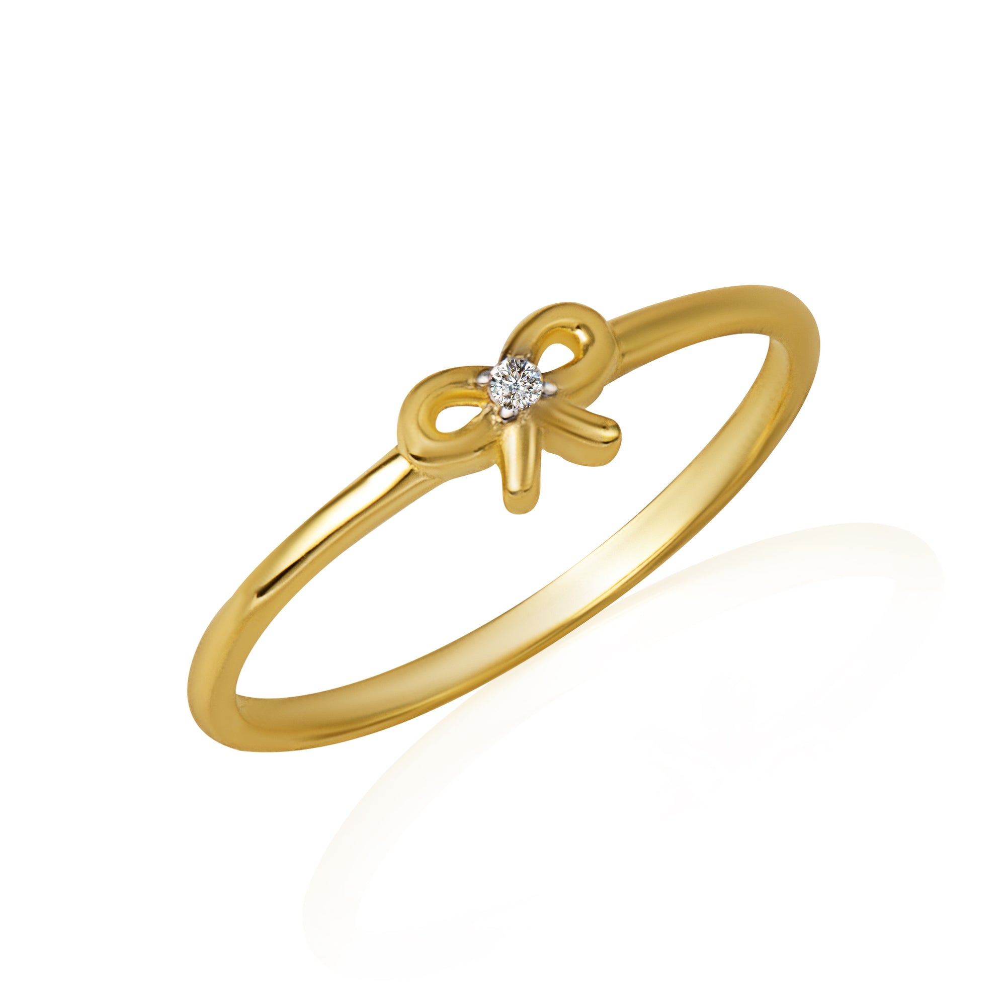 14K Yellow Gold Cubic Zirconia Bow Tie Ribbon Ring