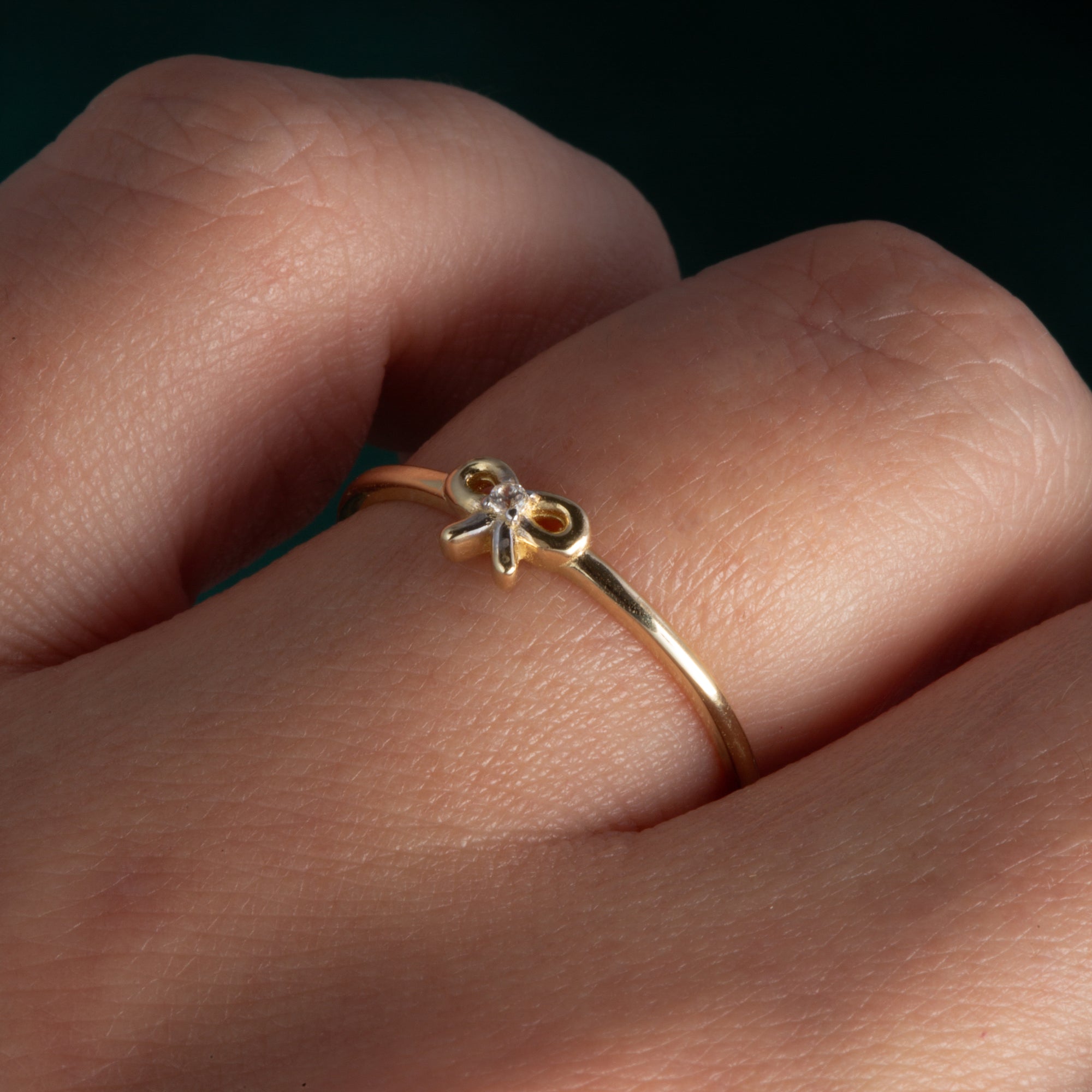 14K Yellow Gold Cubic Zirconia Bow Tie Ribbon Ring, view 2