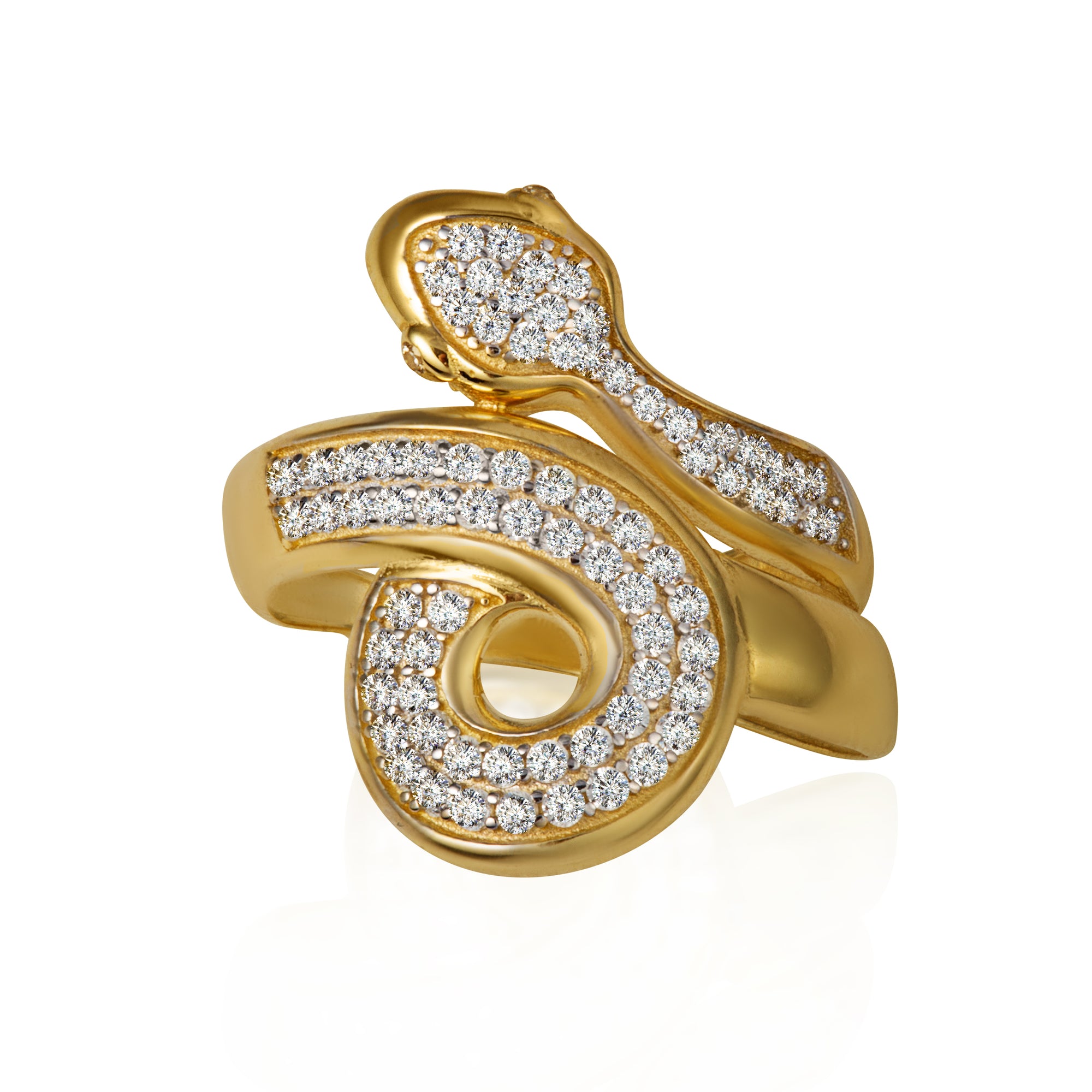 14K Yellow Gold Cubic Zirconia Coiled Snake Band Ring