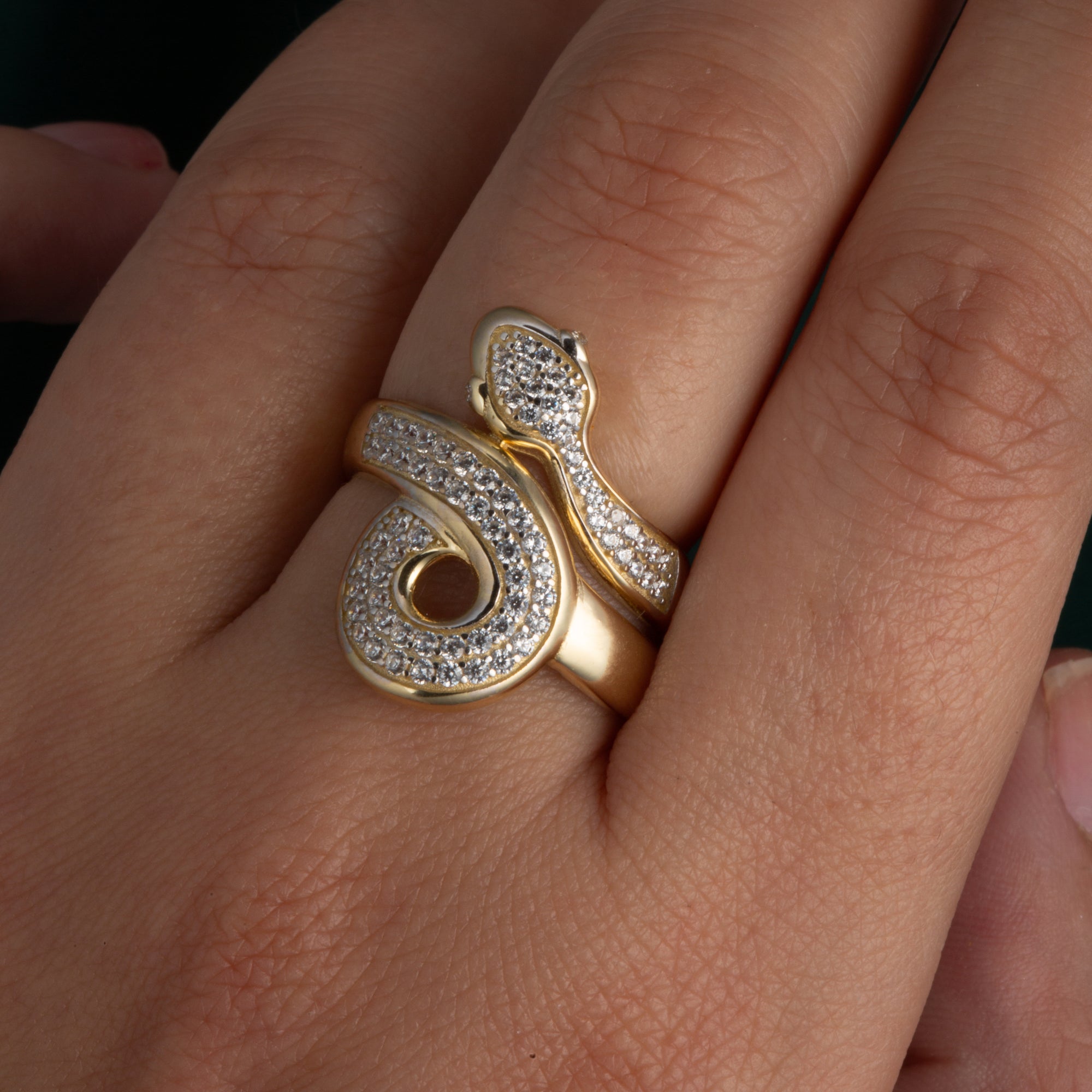 14K Yellow Gold Cubic Zirconia Coiled Snake Band Ring, view 4