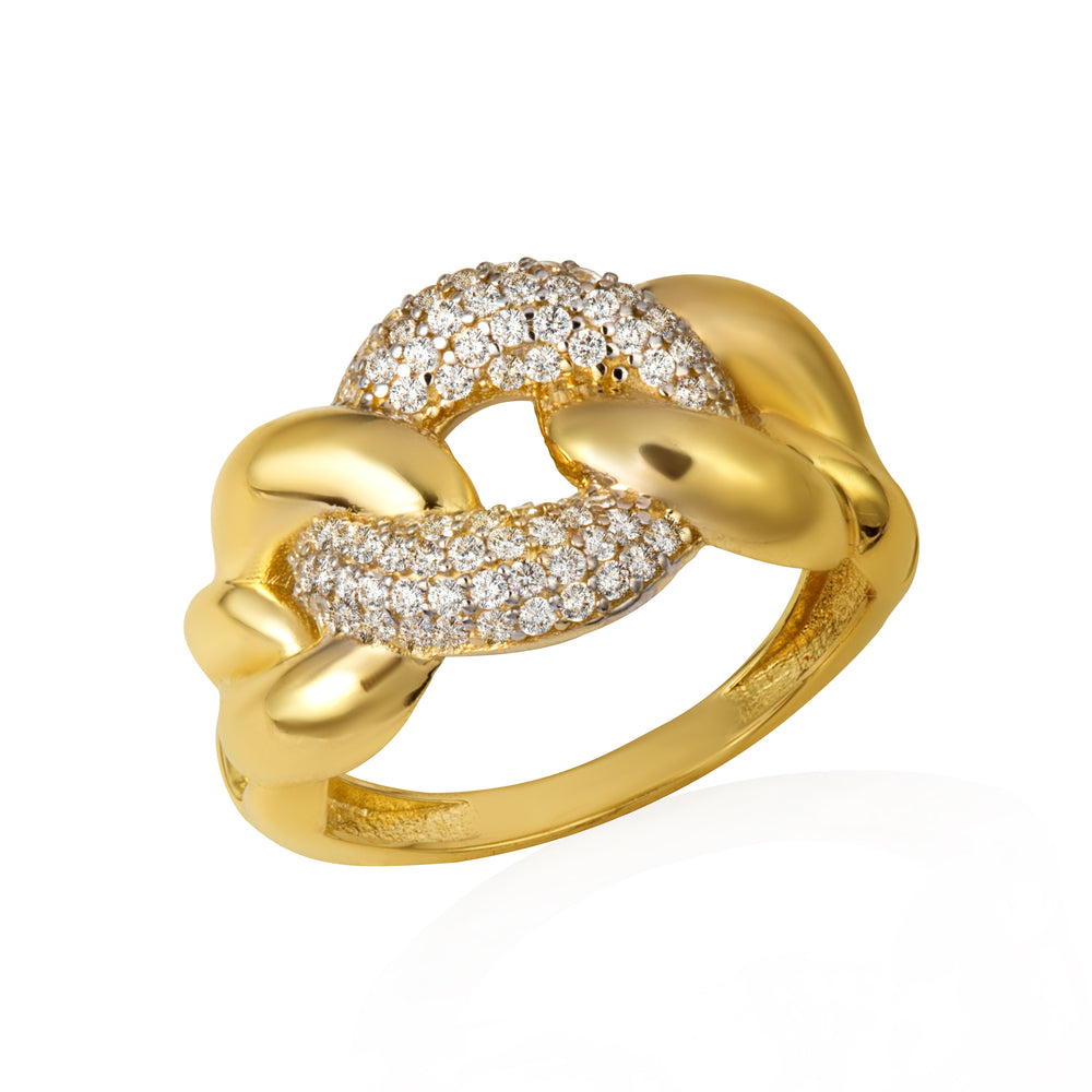 14K Yellow Gold Cubic Zirconia Cuban Chain Link Band Ring 12.9 mm