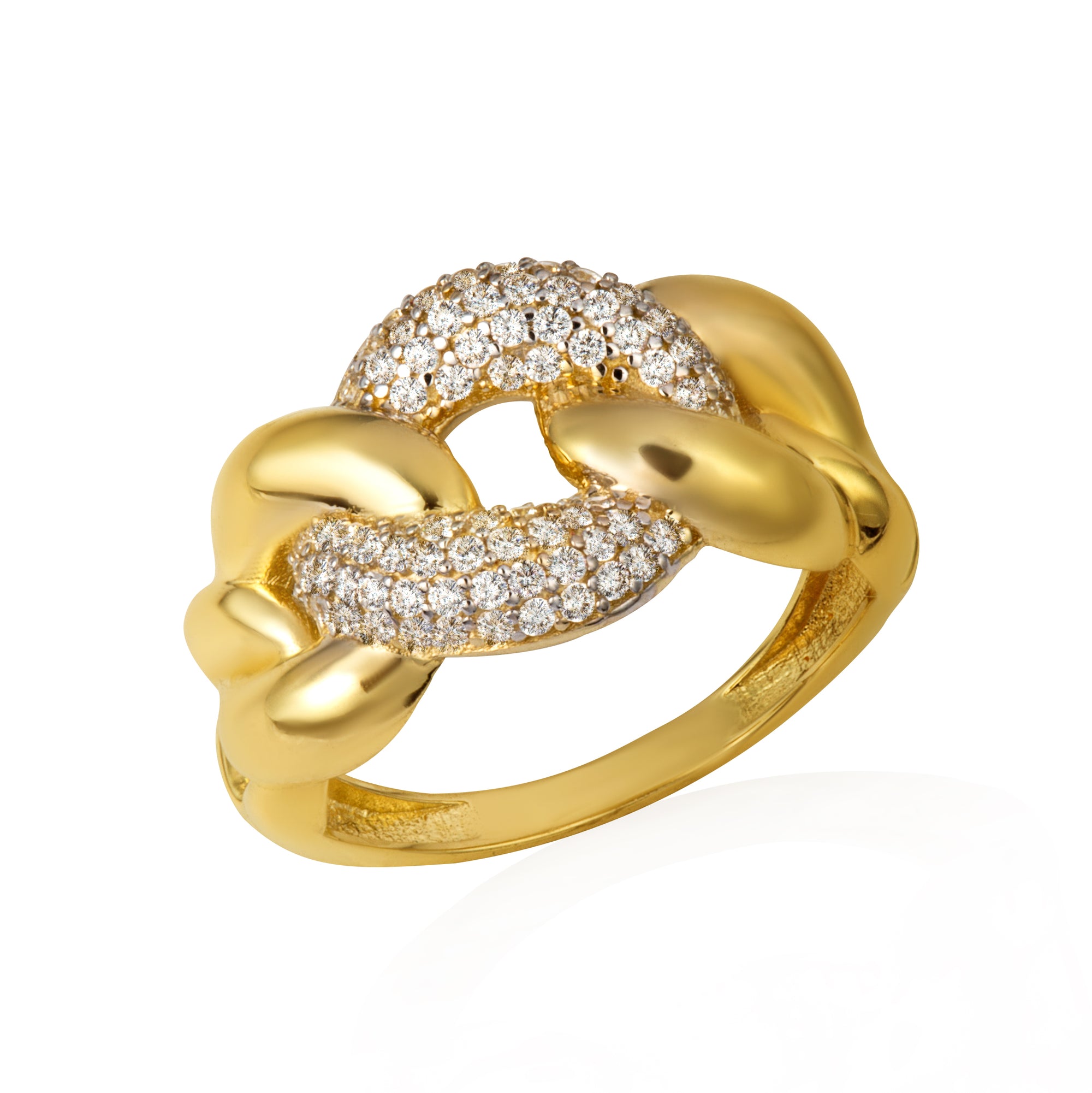 14K Yellow Gold Cubic Zirconia Cuban Chain Link Band Ring 12.9 mm