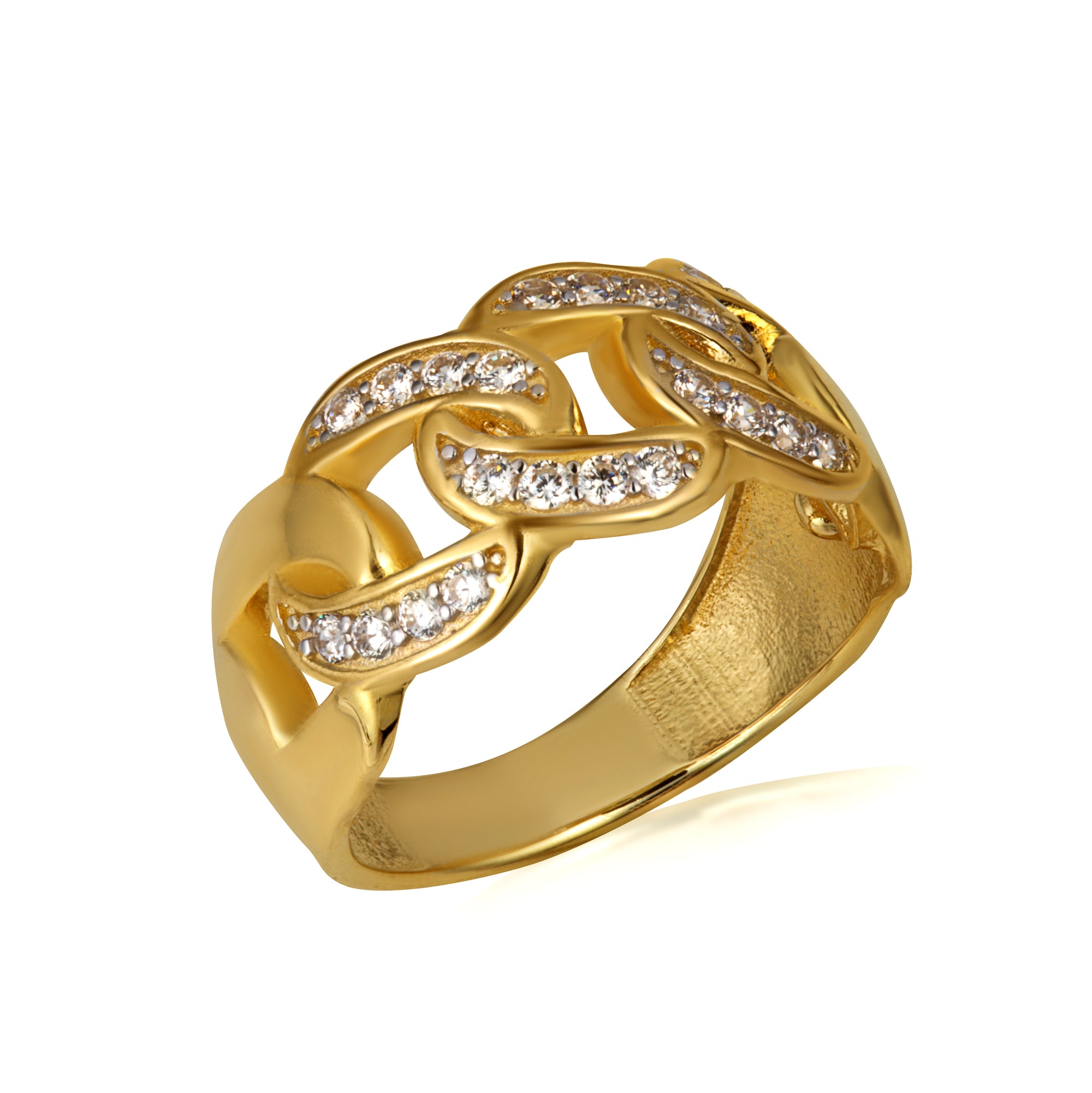 14K Yellow Gold Cubic Zirconia Cuban Chain Link Band Ring