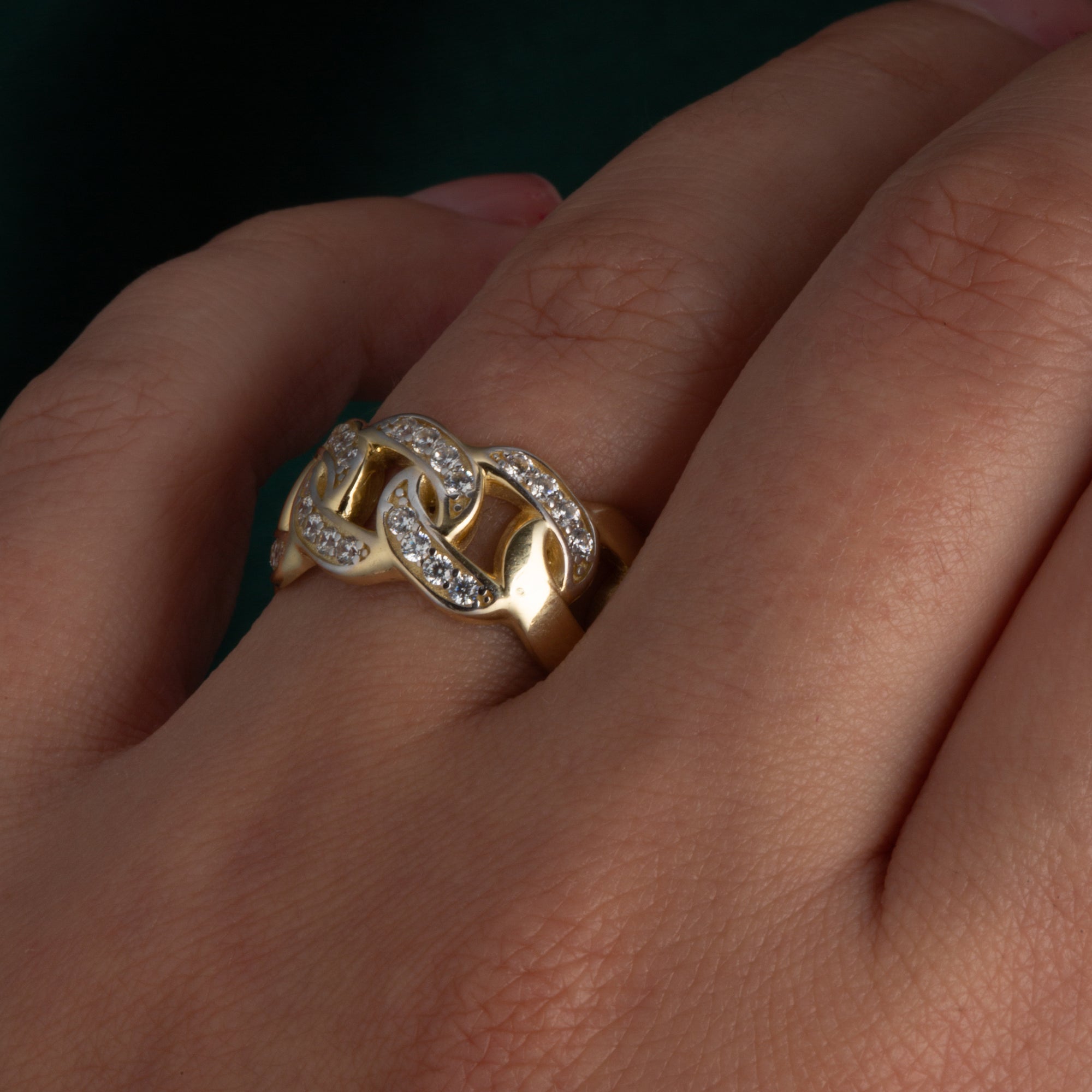 14K Yellow Gold Cubic Zirconia Cuban Chain Link Band Ring, view 3