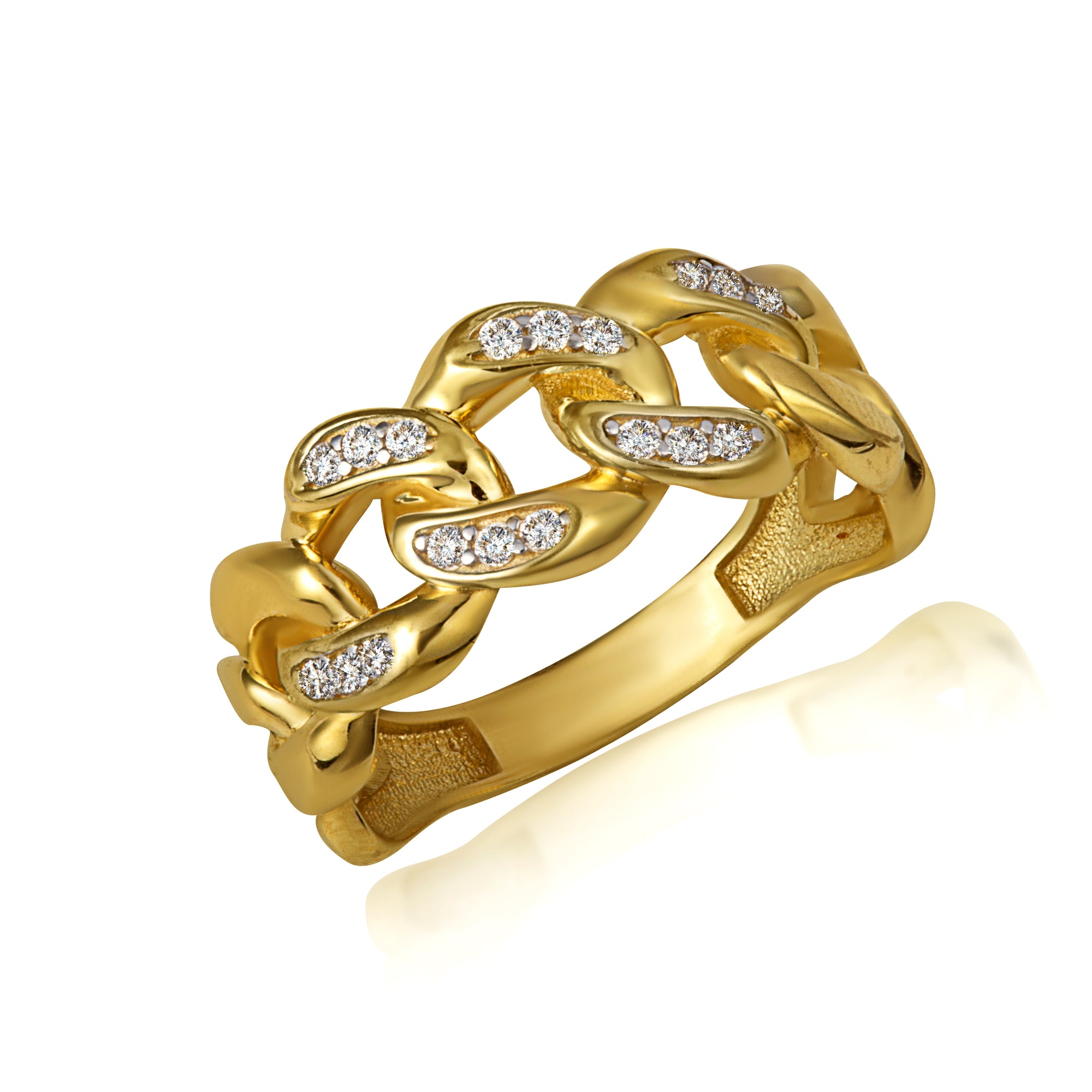 14K Yellow Gold Cubic Zirconia Cuban Chain Link Band Ring 8.5 mm