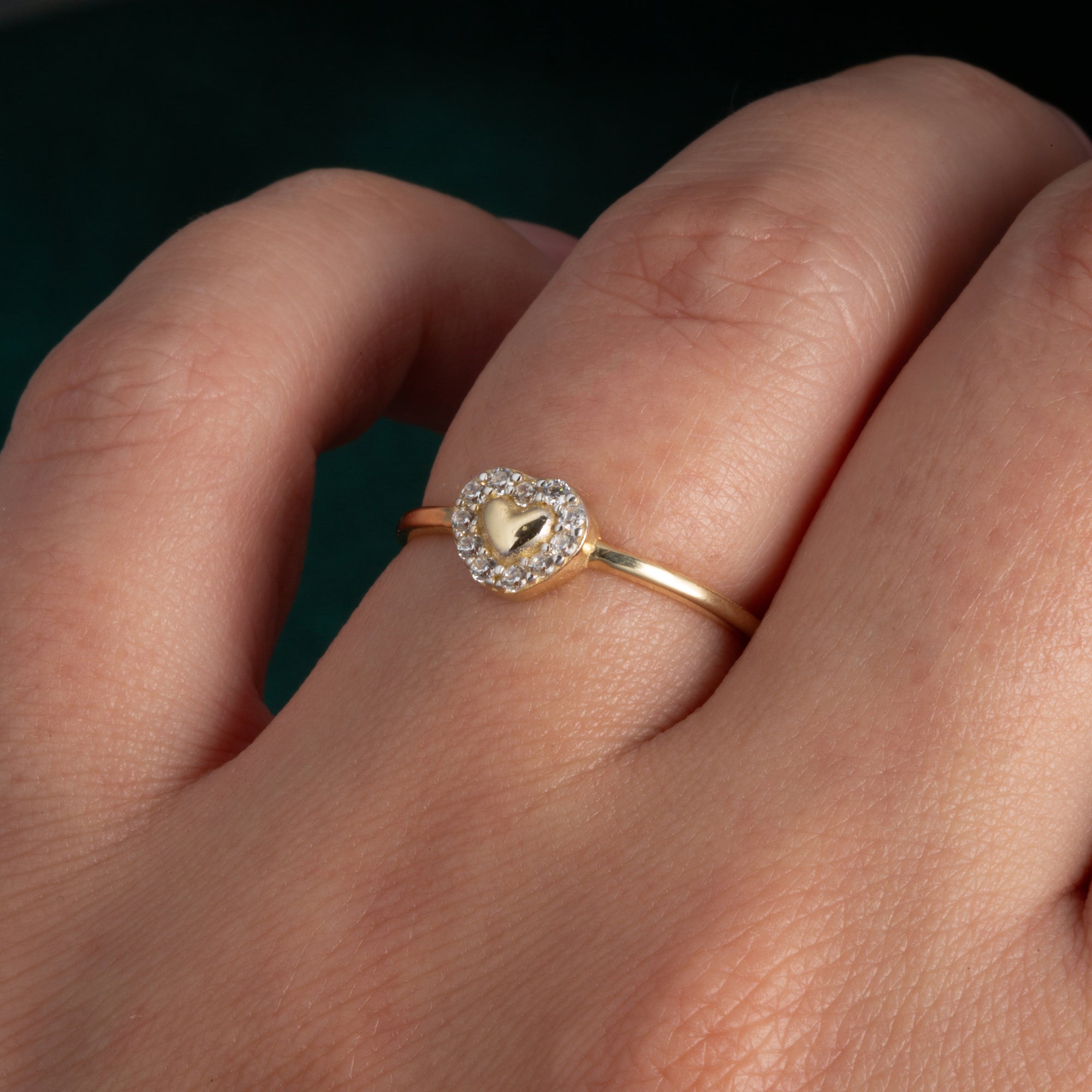 14K Yellow Gold Cubic Zirconia Heart Ring, view 2