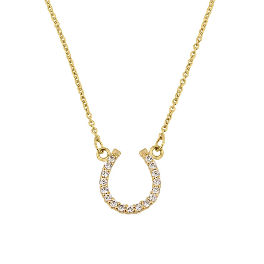 14K Yellow Gold Cubic Zirconia Horseshoe Necklace