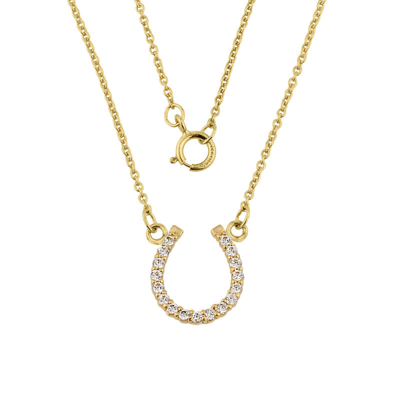 14K Yellow Gold Cubic Zirconia Horseshoe Necklace, view 2