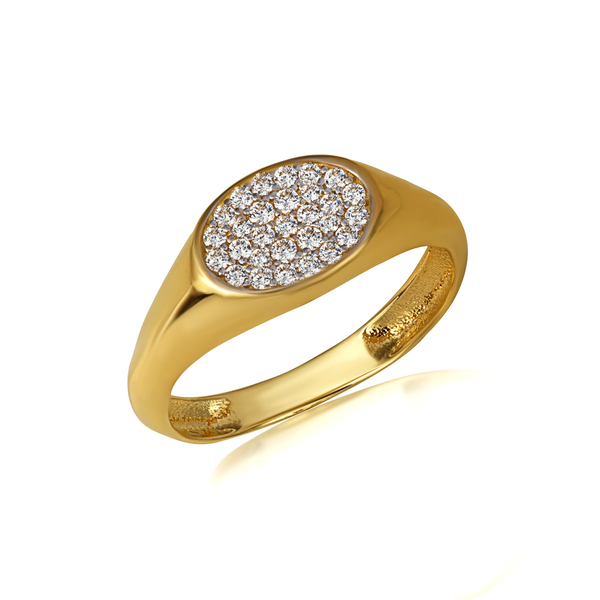 14K Yellow Gold Cubic Zirconia Oval Signet Ring