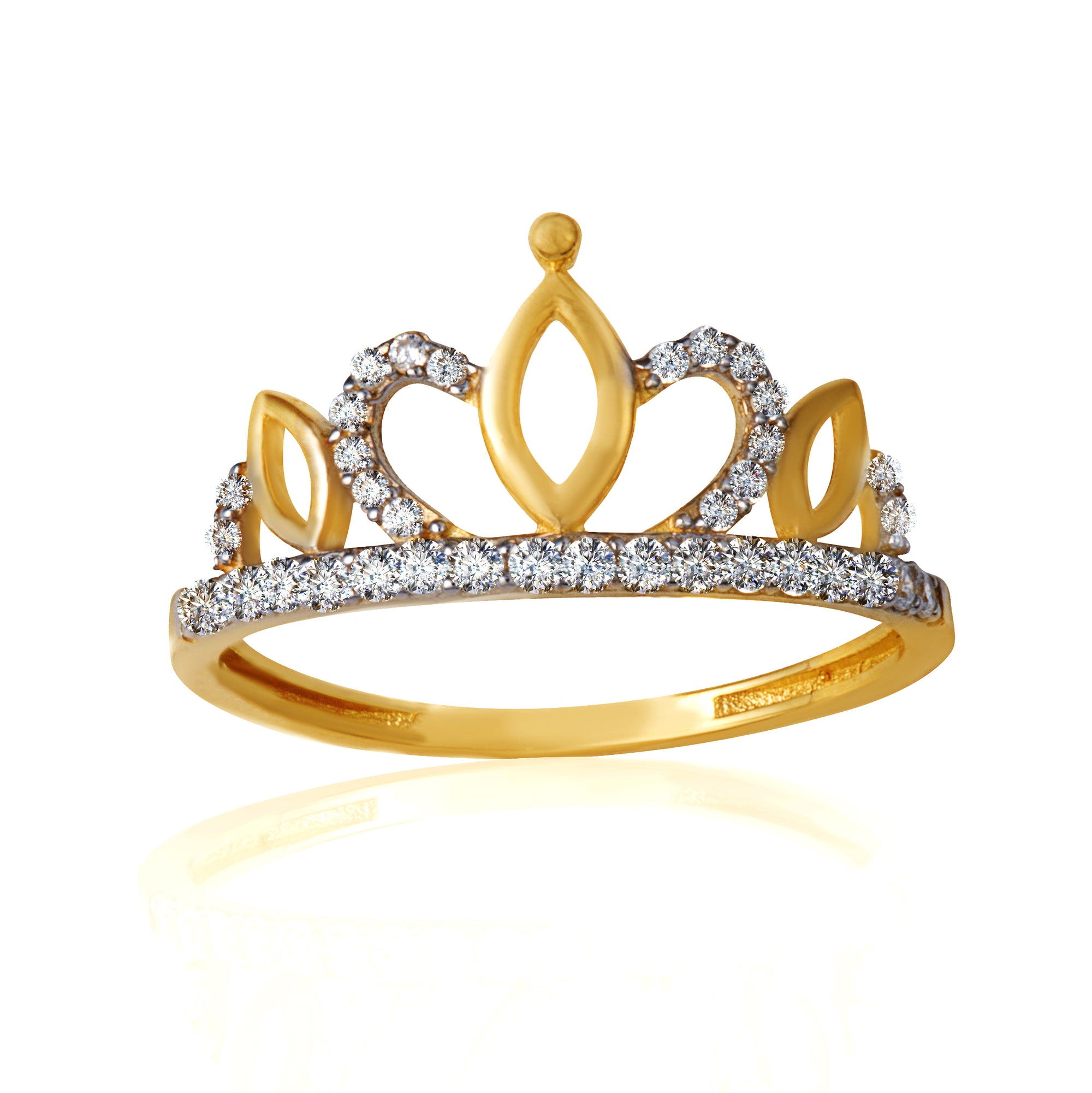 14K Yellow Gold CZ Crown Tiara Ring
