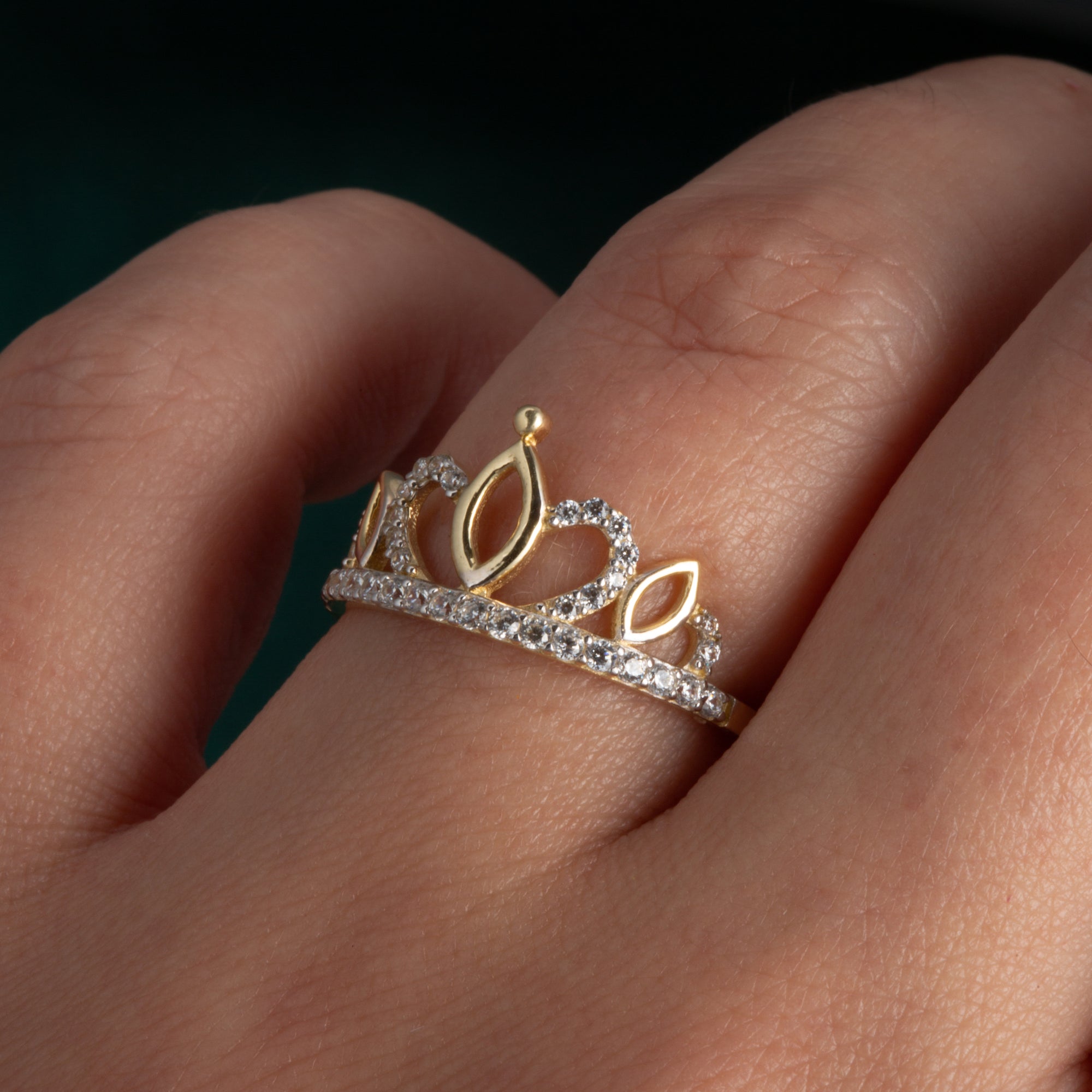 14K Yellow Gold CZ Crown Tiara Ring, view 2