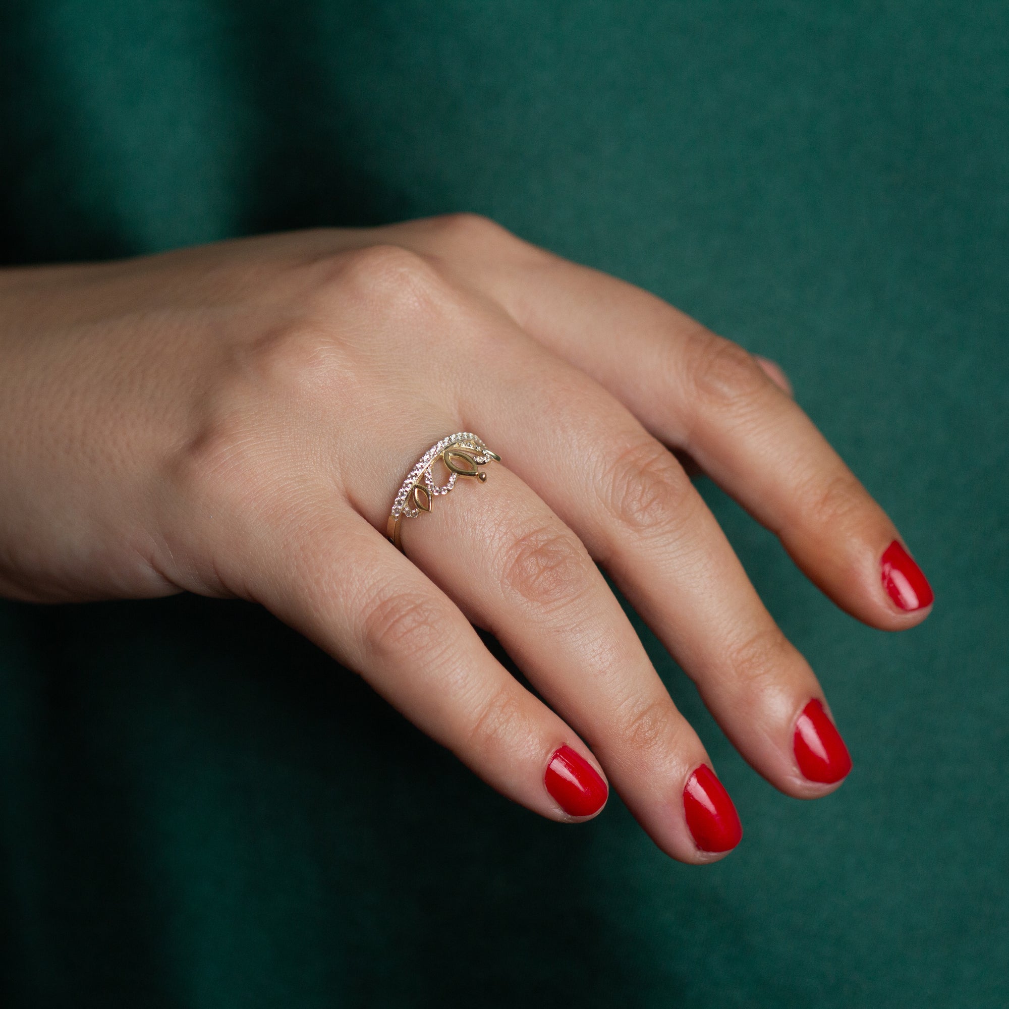 14K Yellow Gold CZ Crown Tiara Ring, view 3