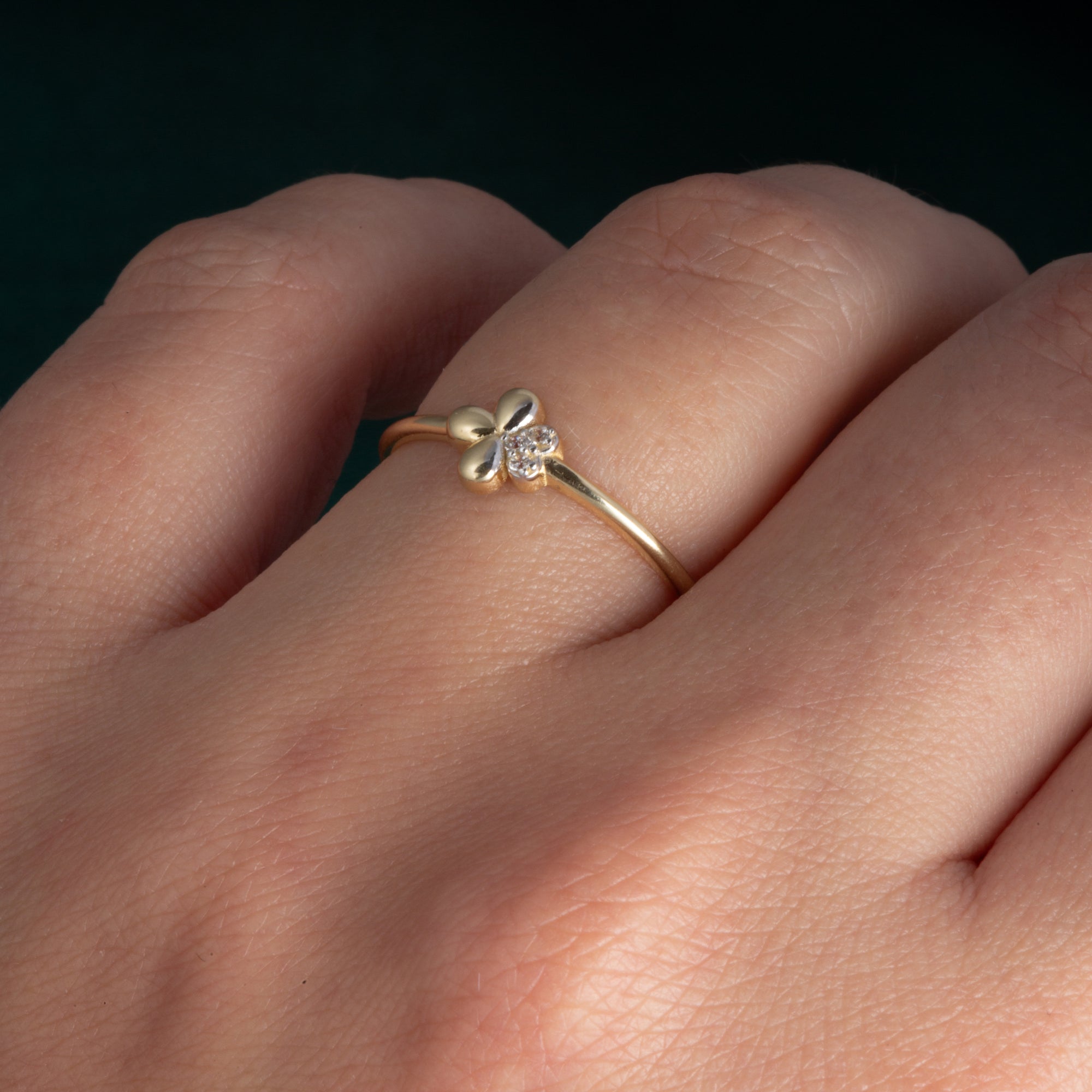 14K Yellow Gold Daisy Flower Cubic Zirconia Ring, view 2