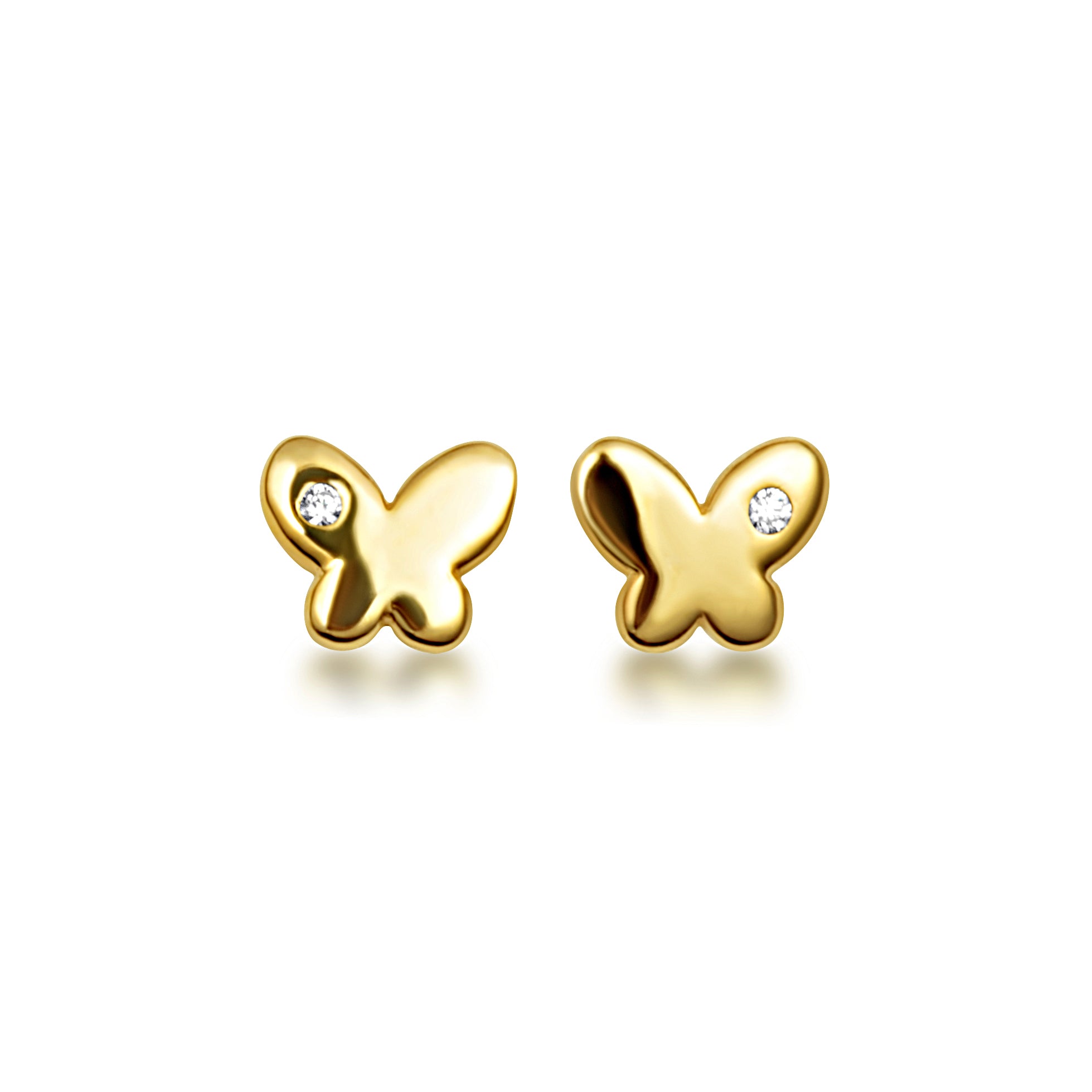 14K Yellow Gold Diamond Butterfly Baby Stud Earrings