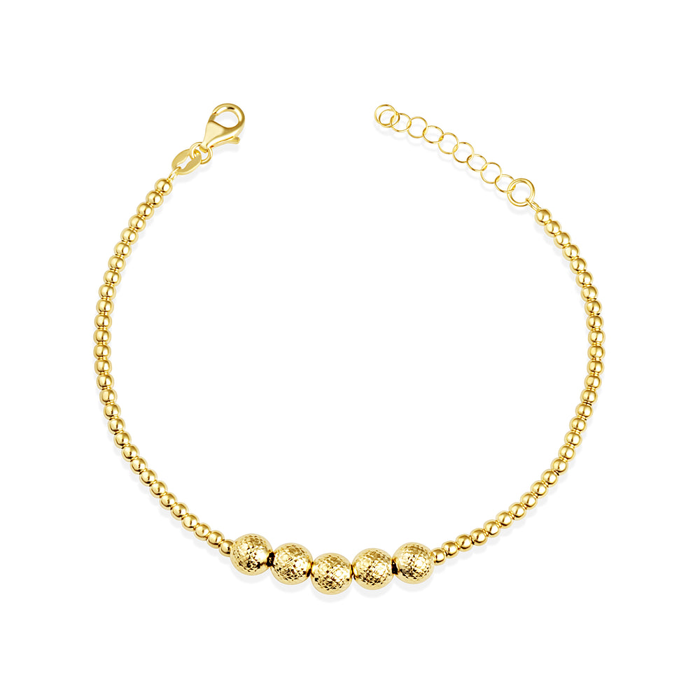 14K Yellow Gold Diamond Cut Ball Beaded Bracelet