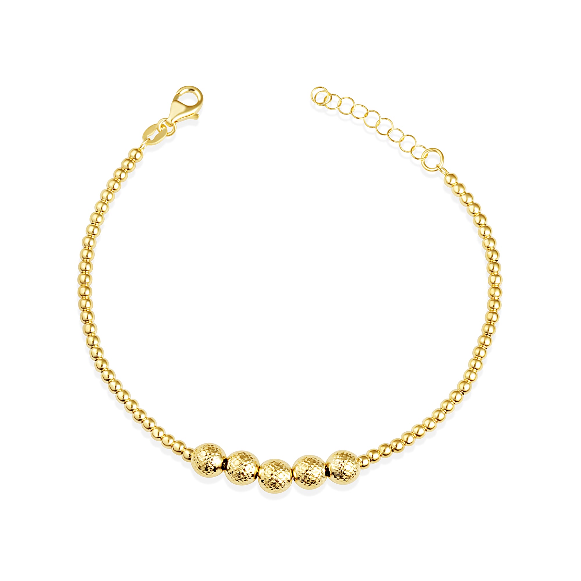 14K Yellow Gold Diamond Cut Ball Beaded Bracelet