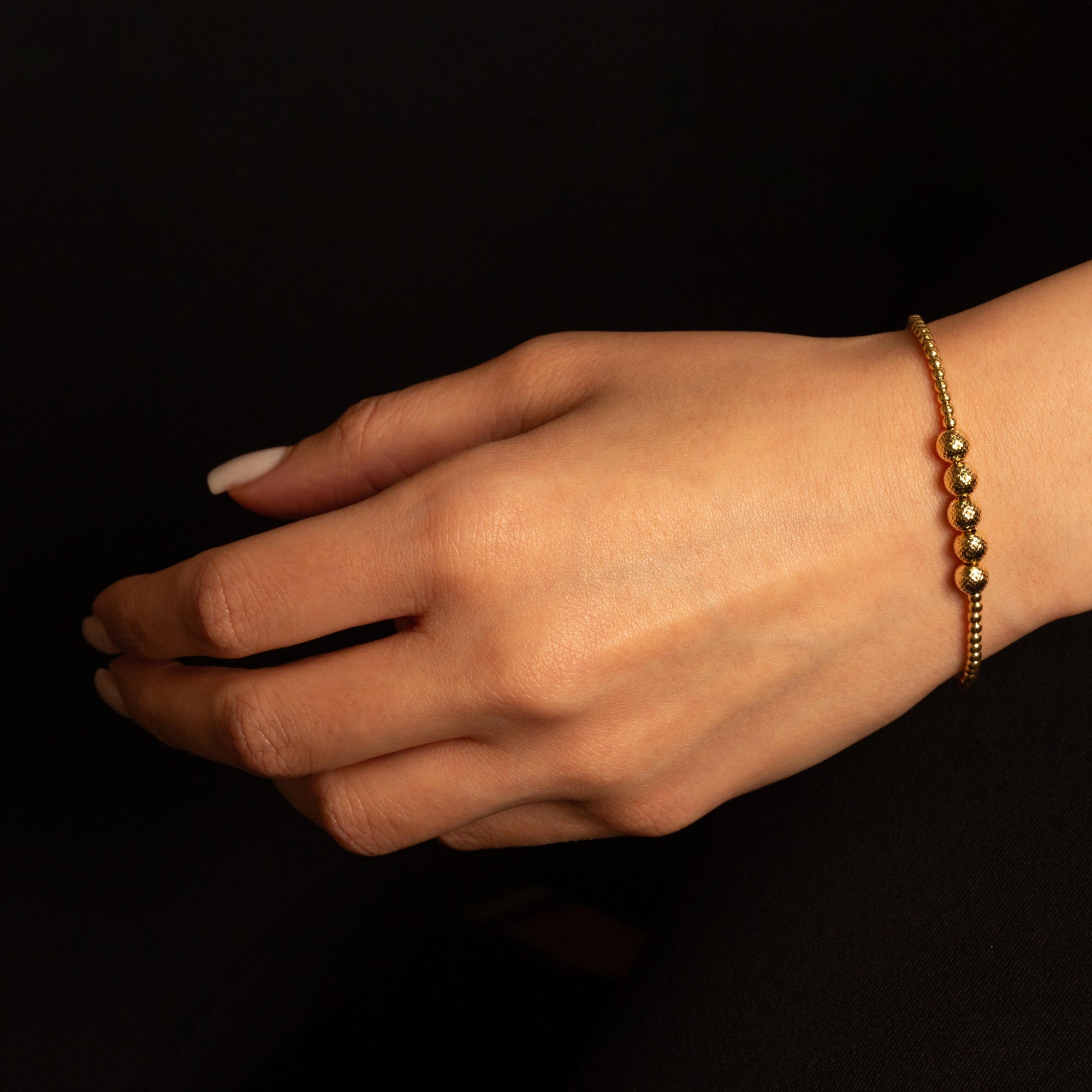 14K Yellow Gold Diamond Cut Ball Beaded Bracelet, view 2
