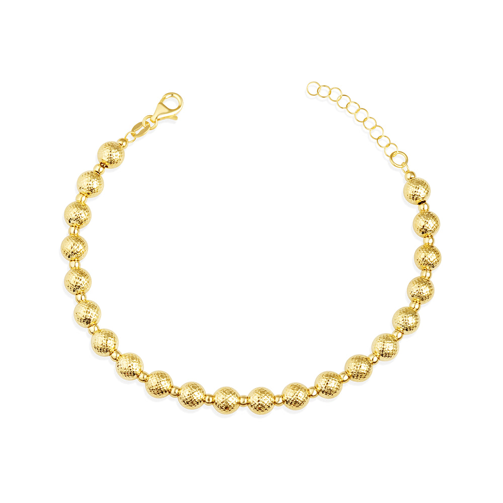 Diamond-cut bead bracelet in solid 14K yellow gold, full view