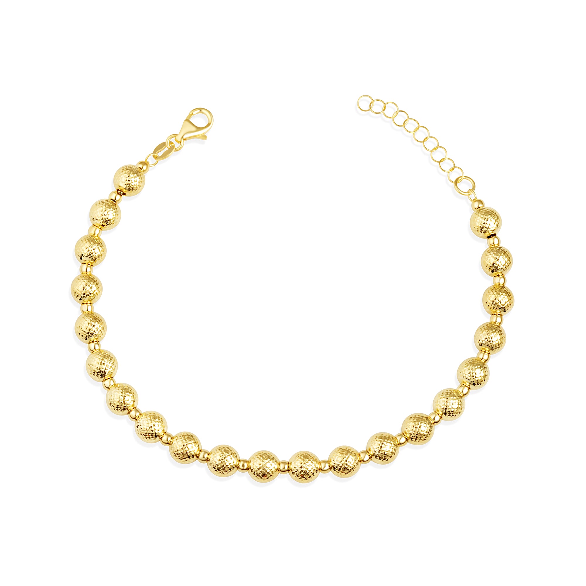 14K Yellow Gold Diamond Cut Beaded Ball Bracelet
