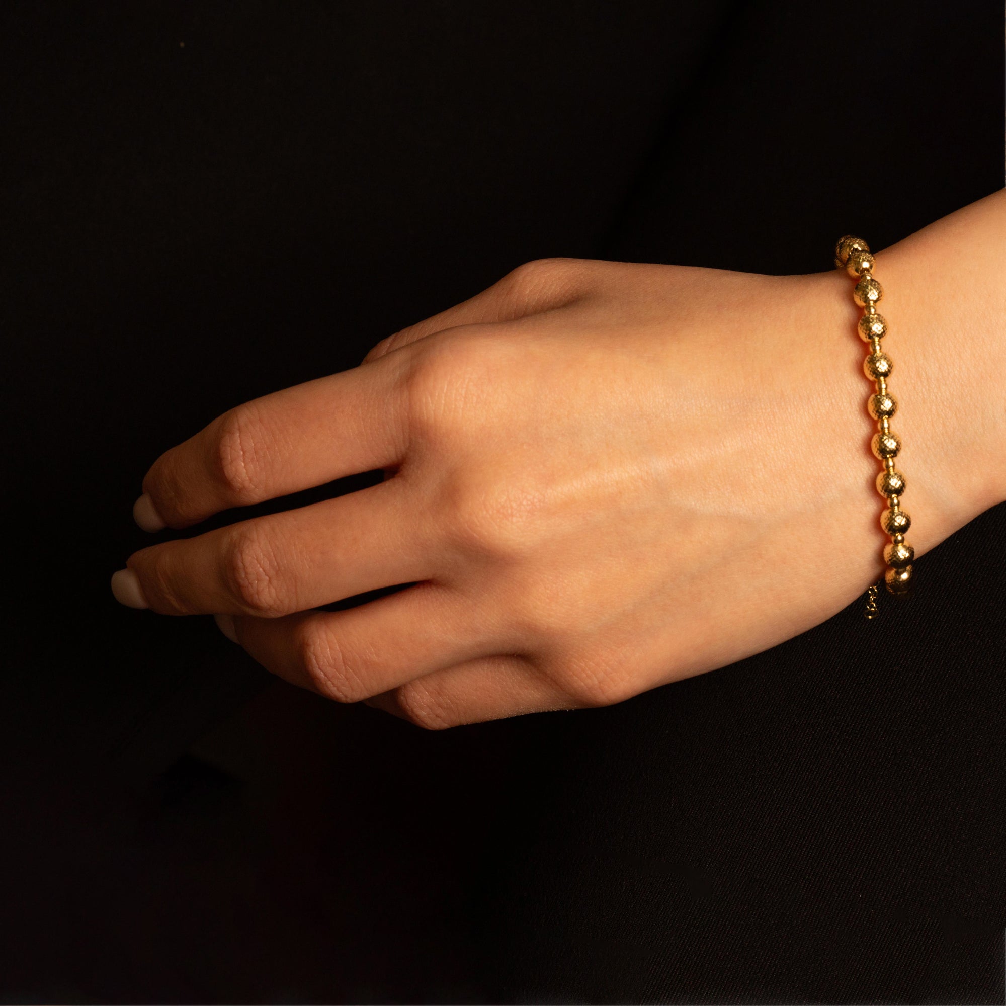 14K Yellow Gold Diamond Cut Beaded Ball Bracelet, view 2