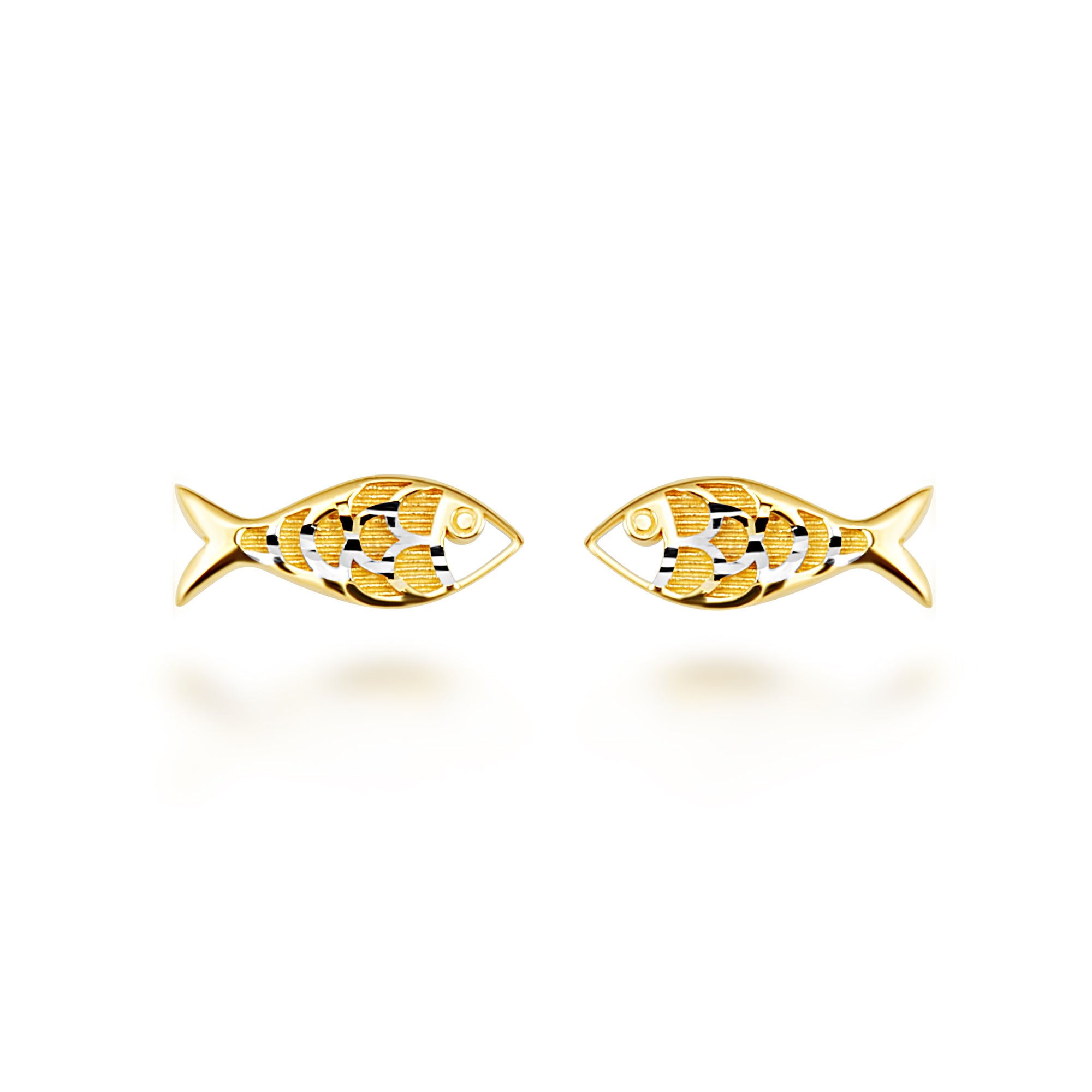 14K Yellow Gold Diamond Cut Fish Ocean Stud Earrings