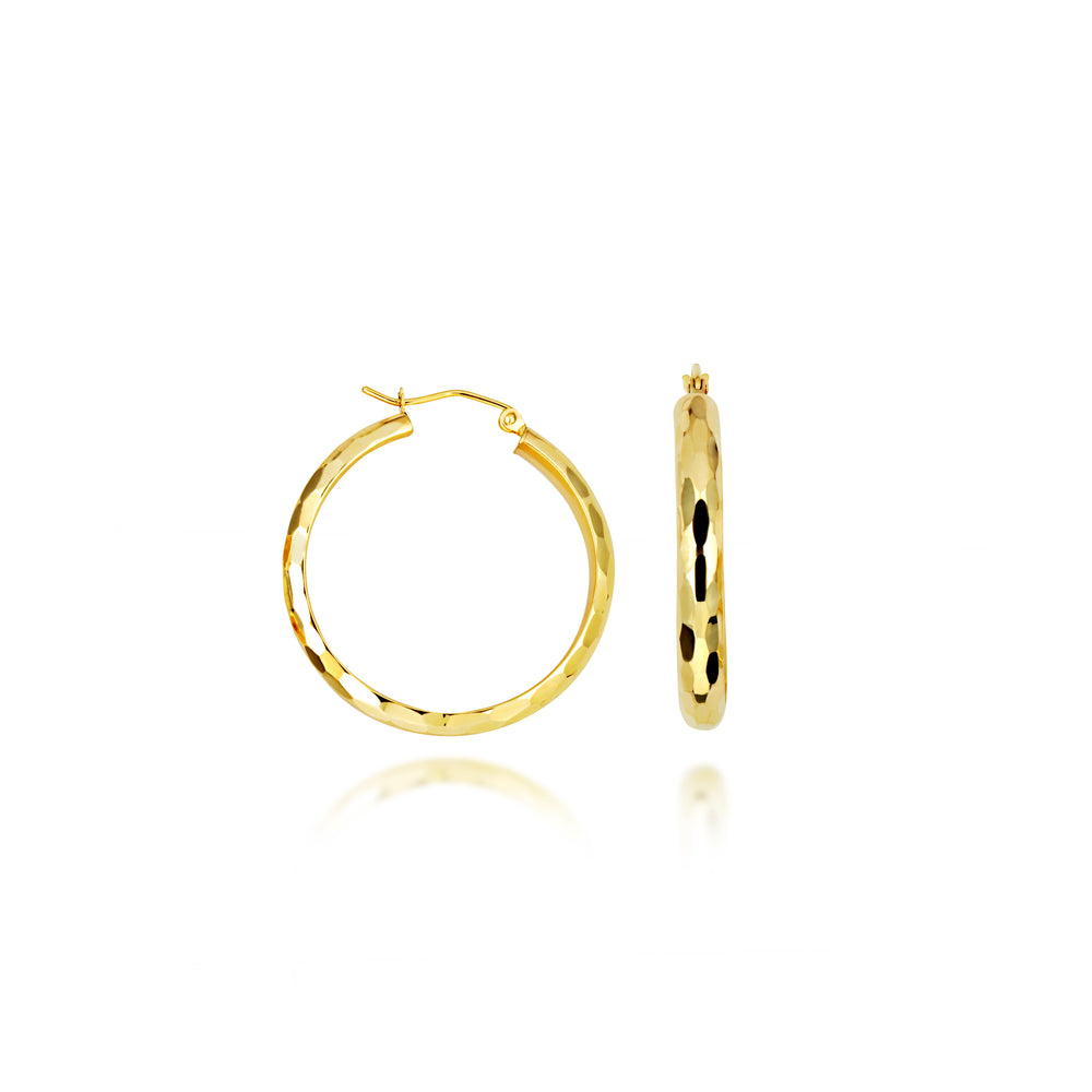 14K Yellow Gold Diamond Cut Hoop Earrings
