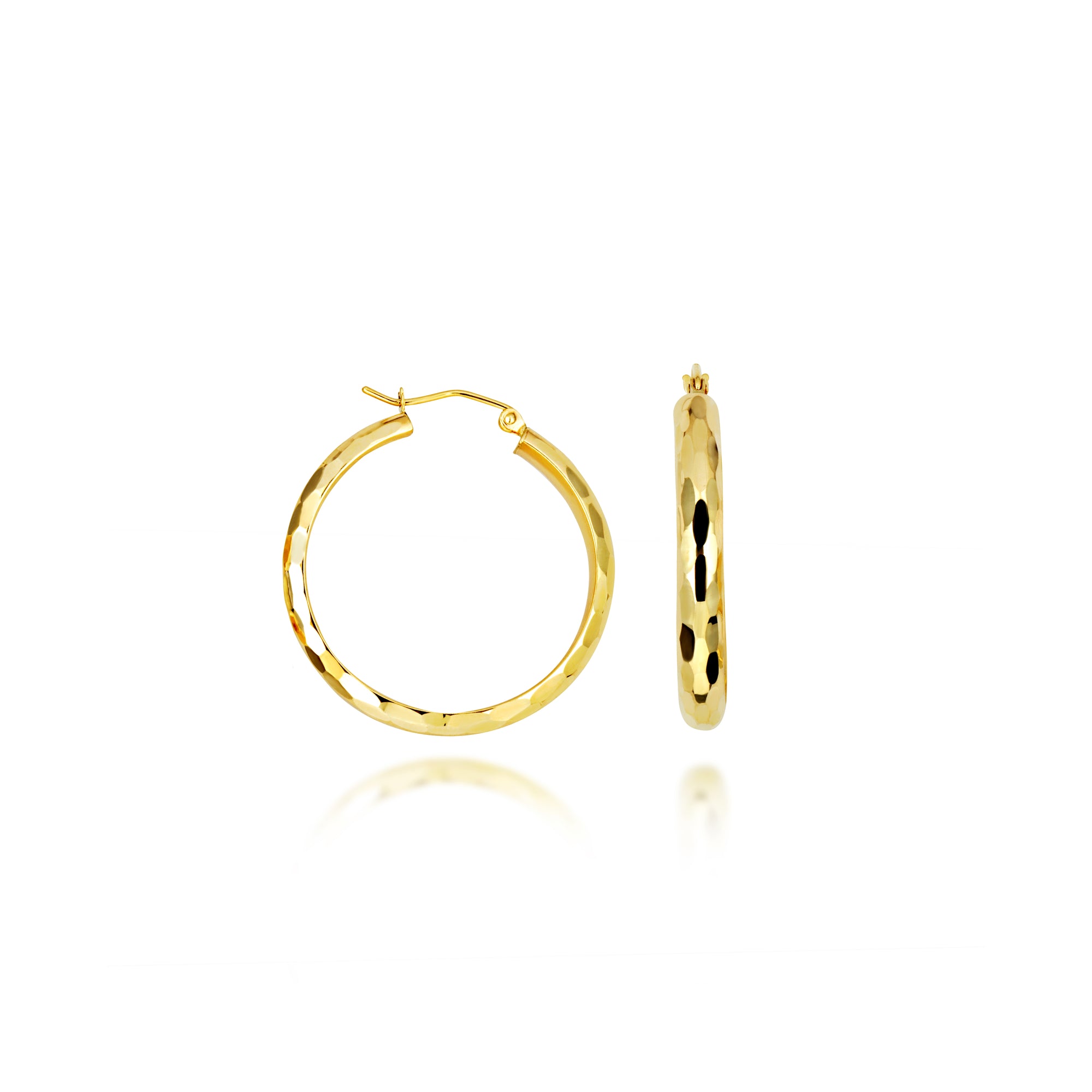 14K Yellow Gold Diamond Cut Hoop Earrings