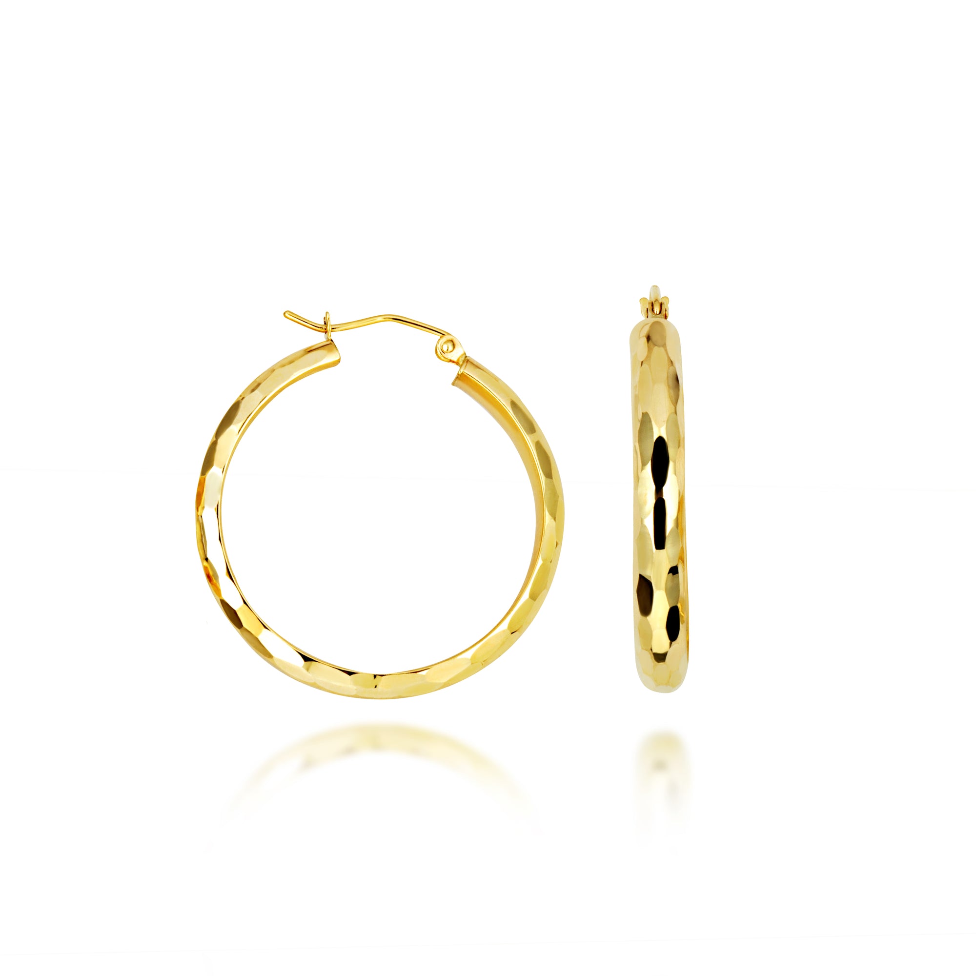 14K Yellow Gold Diamond Cut Hoop Earrings, view 4
